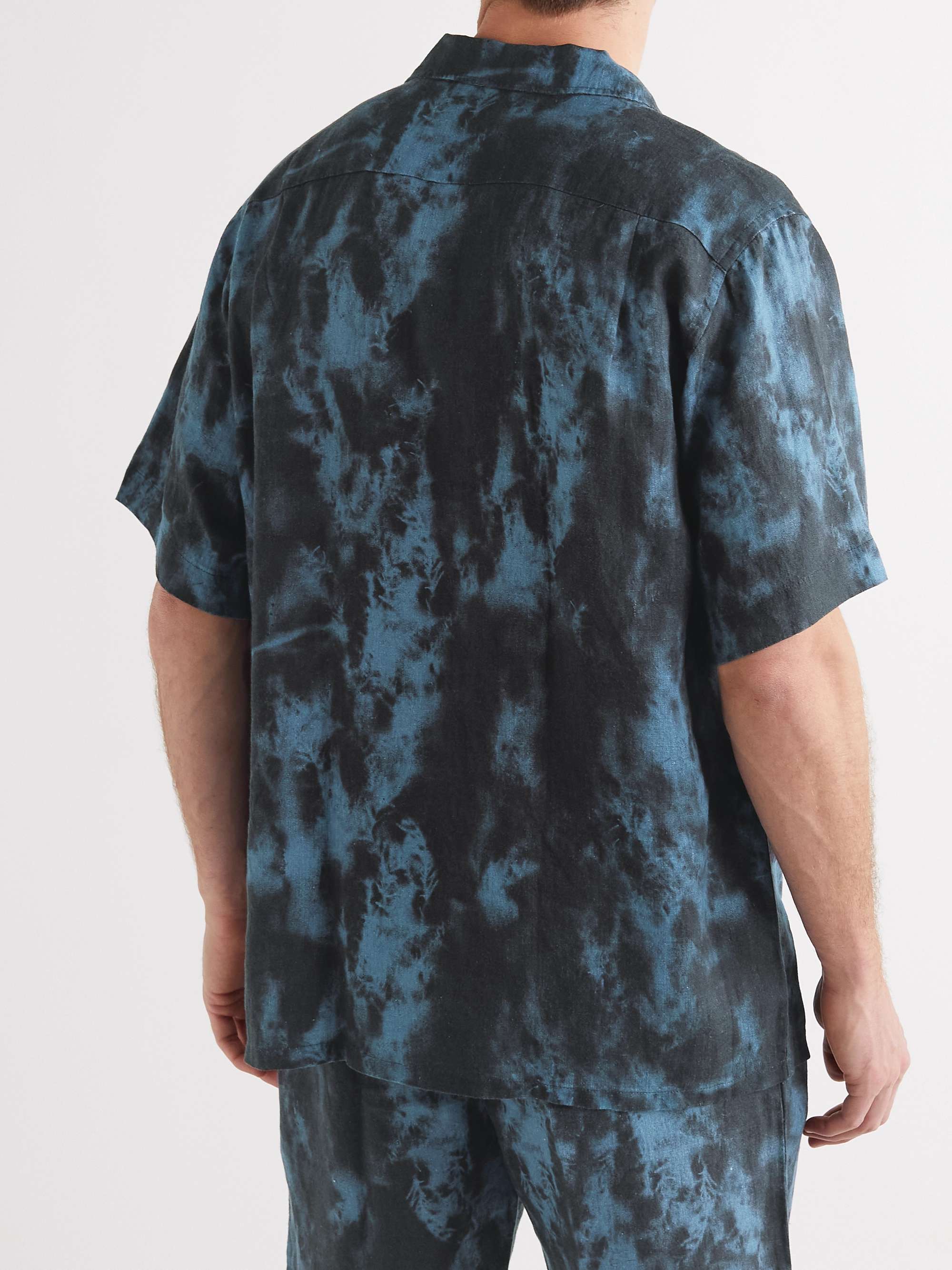 DESMOND & DEMPSEY Camp-Collar Printed Stonewashed Linen Pyjama Shirt