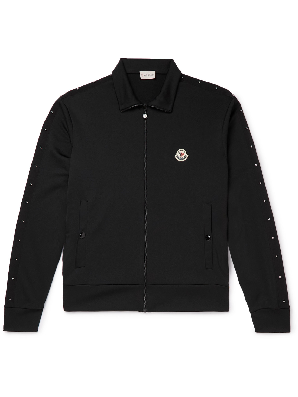 Moncler Logo-Appliquéd Studded Grosgrain-Trimmed Jersey Zip-Up Sweatshirt