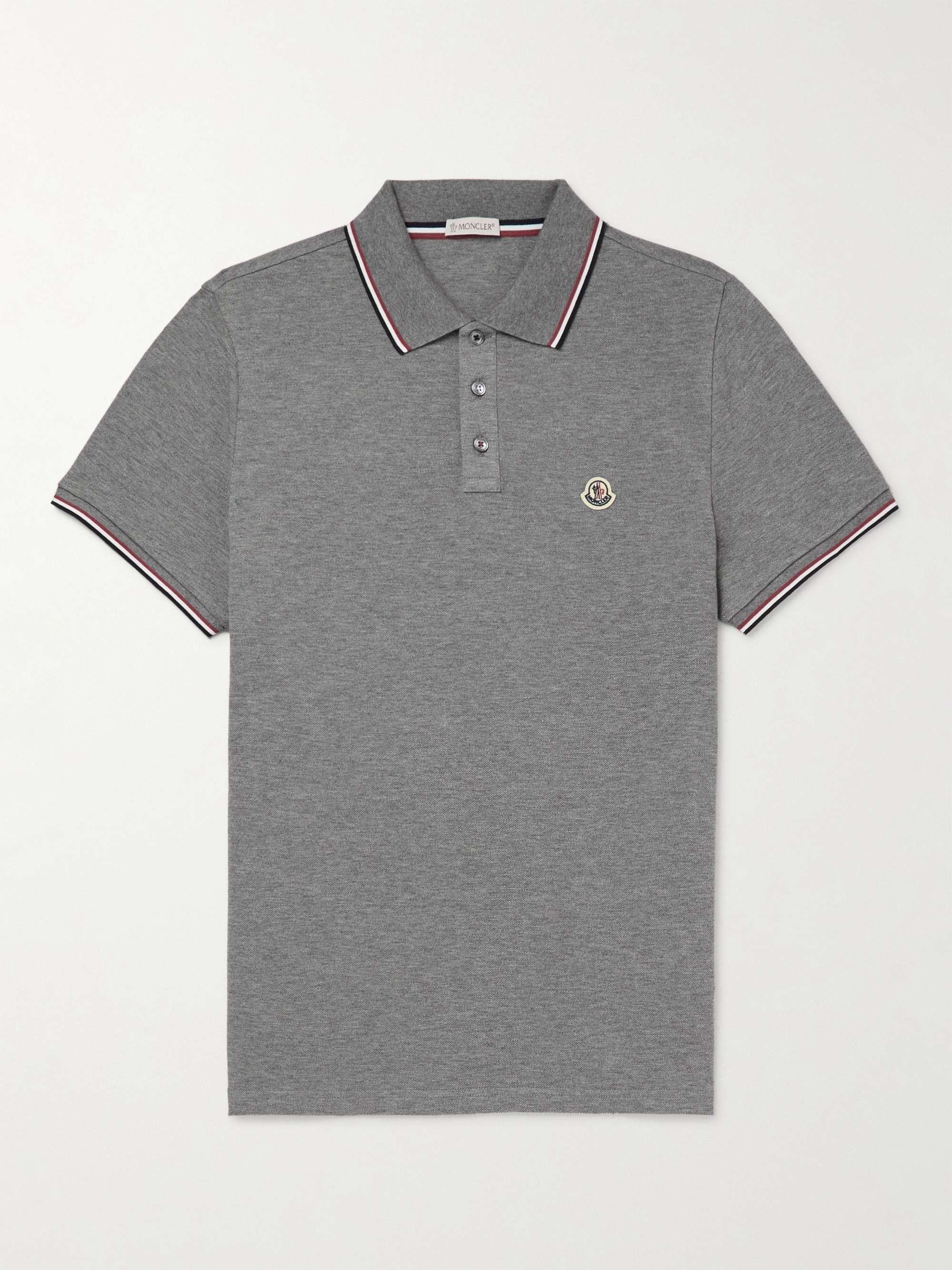 MONCLER Logo-Appliquéd Striped Cotton-Piqué Polo Shirt