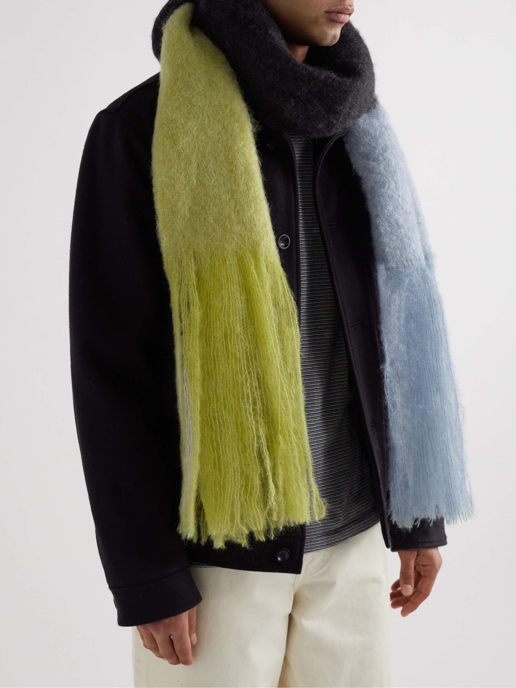 MANTAS EZCARAY Fringed Colour-Block Mohair-Blend Blanket