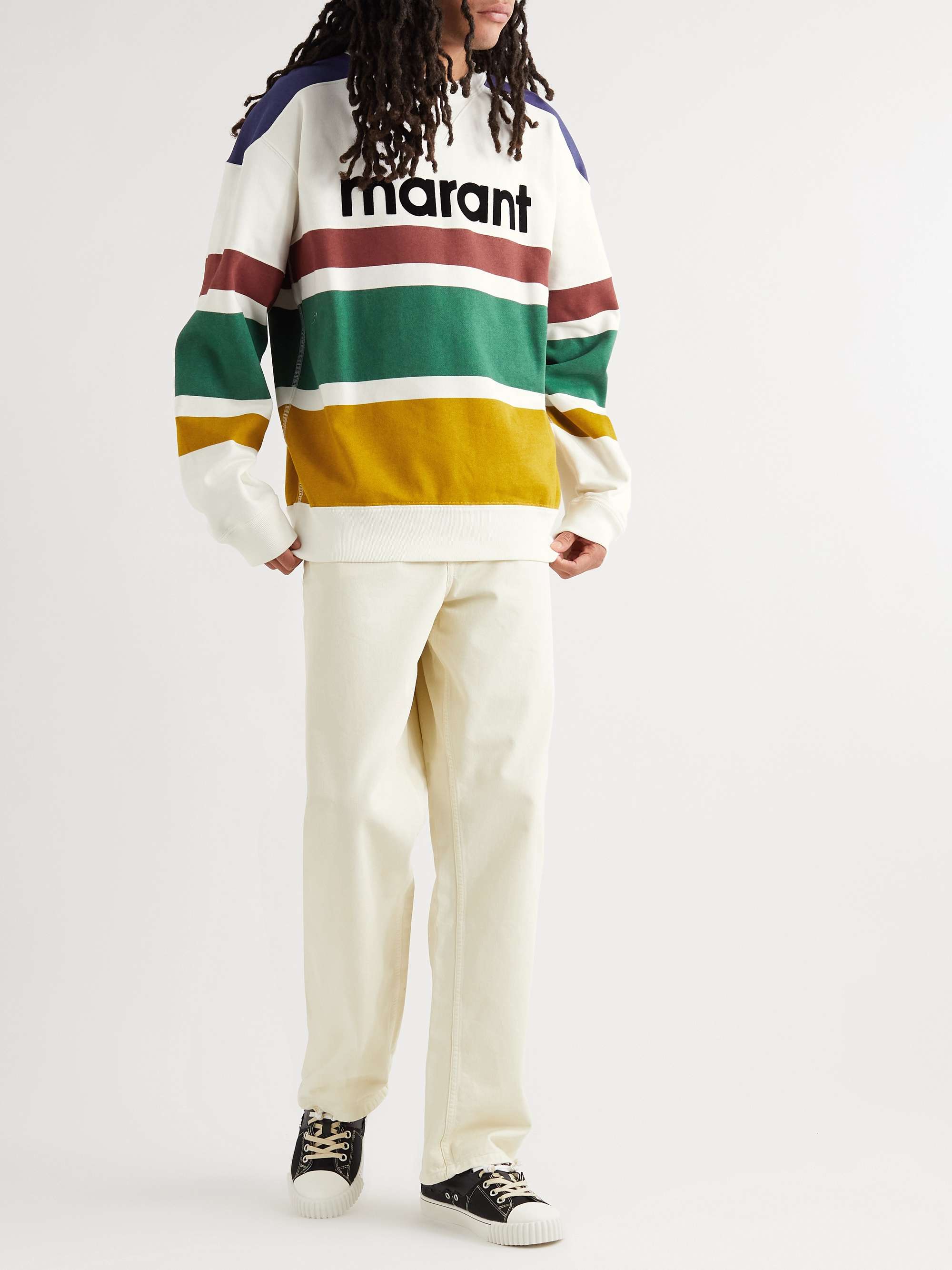 ISABEL MARANT Meyoan Logo-Flocked Striped Cotton-Blend Jersey Sweatshirt