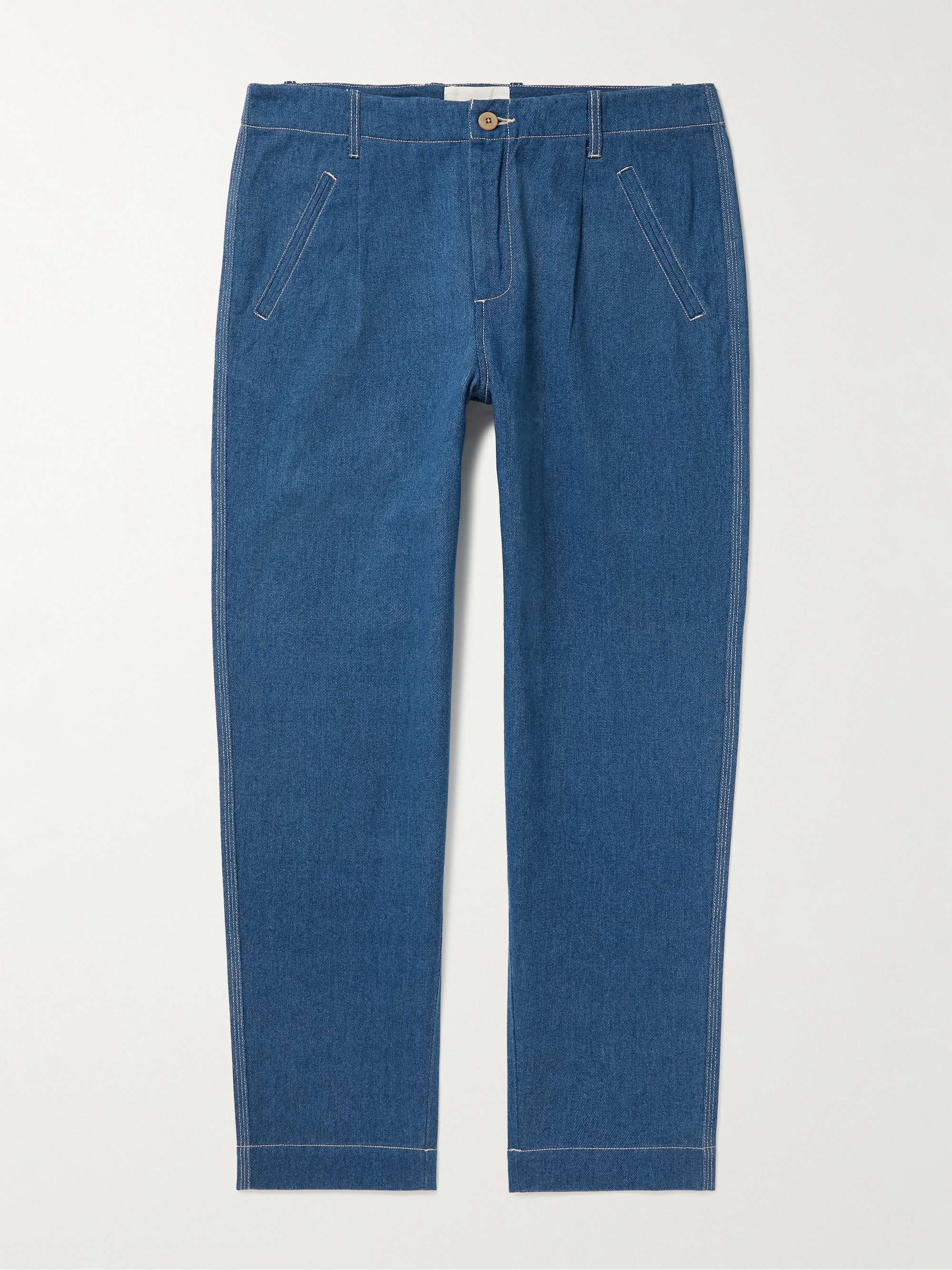FOLK Assembly Tapered Crinkled-Cotton Trousers