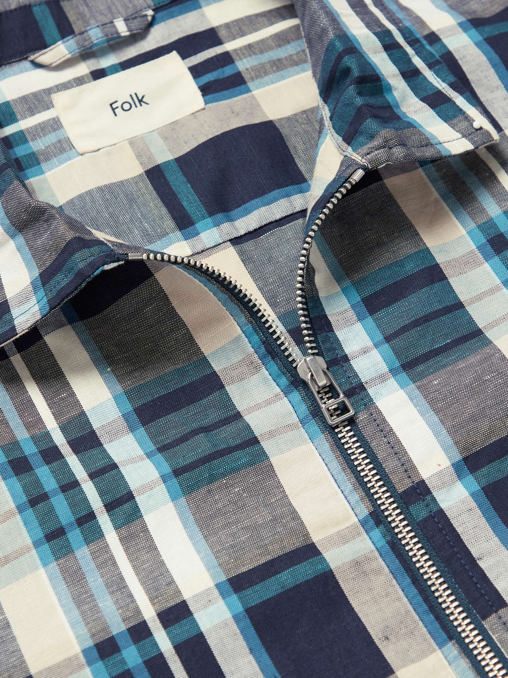 FOLK Signal Checked Cotton and Linen-Blend Harrington Jacket