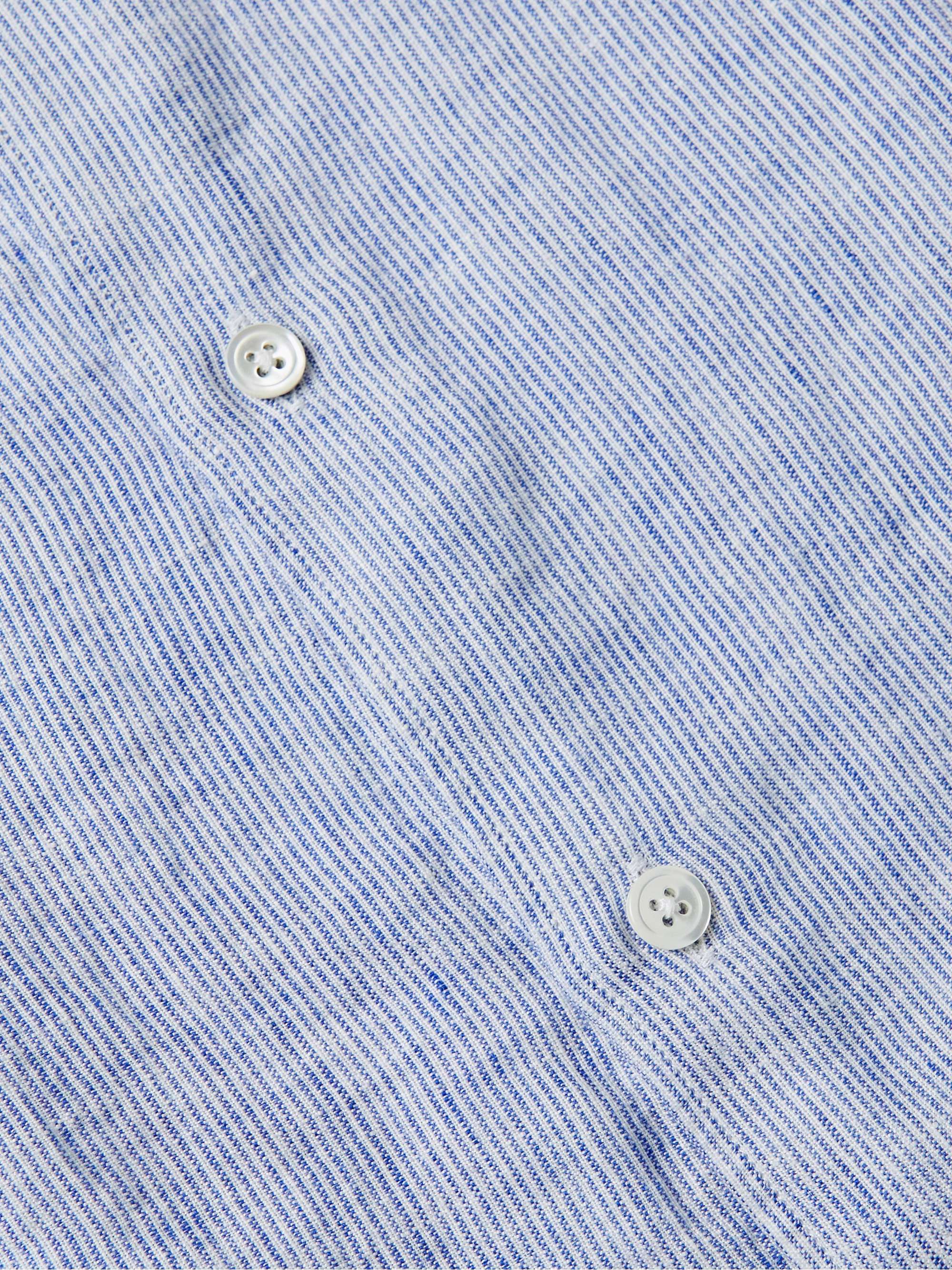 HARTFORD Grandad-Collar Pinstriped Linen Shirt