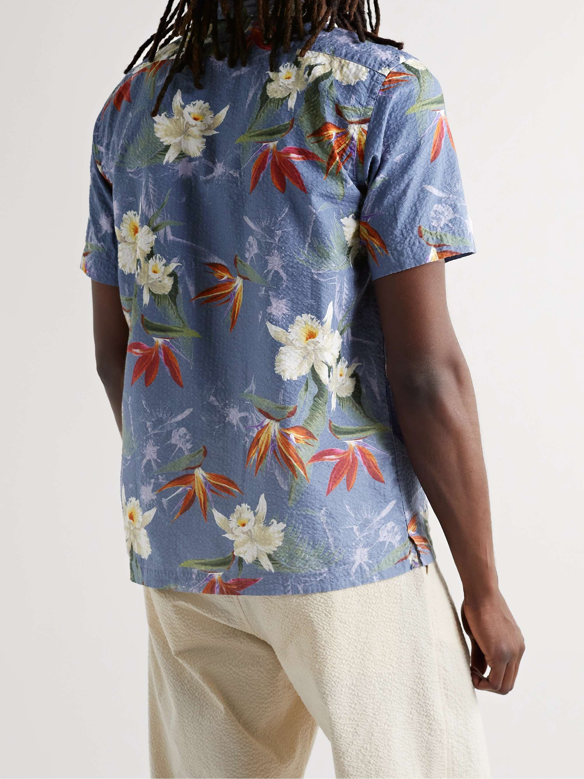 HARTFORD Phil Camp-Collar Printed Cotton-Seersucker Shirt