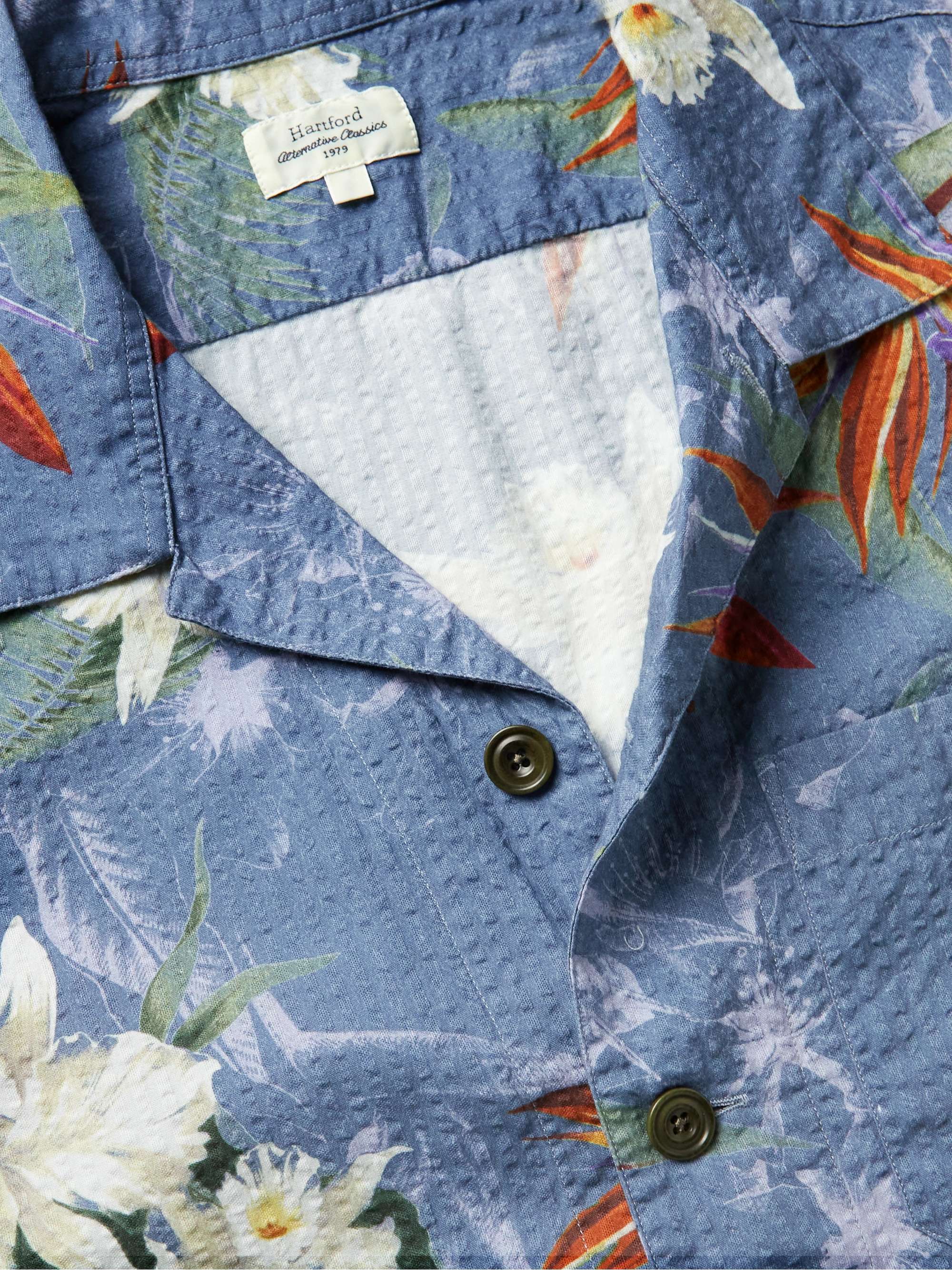 HARTFORD Phil Camp-Collar Printed Cotton-Seersucker Shirt