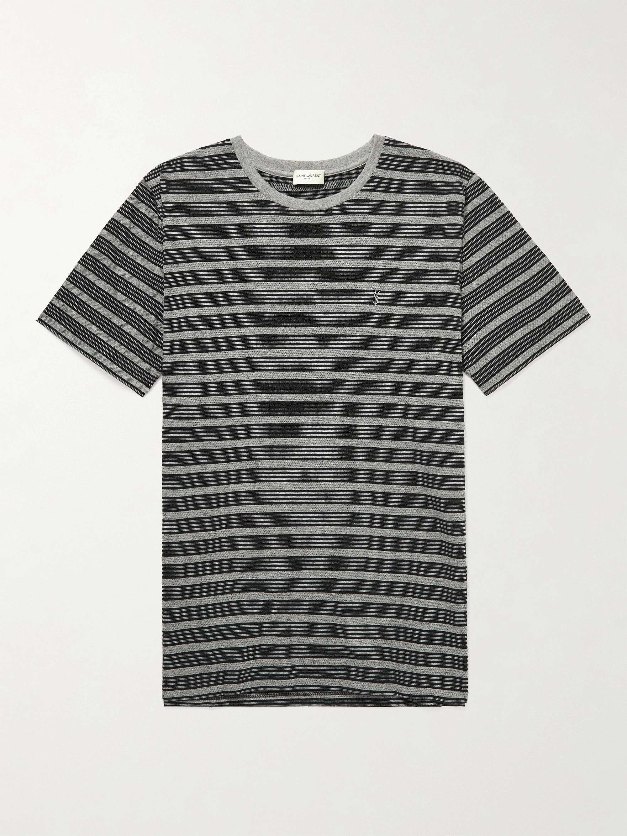 SAINT LAURENT Logo-Embroidered Striped Cotton-Jersey T-Shirt