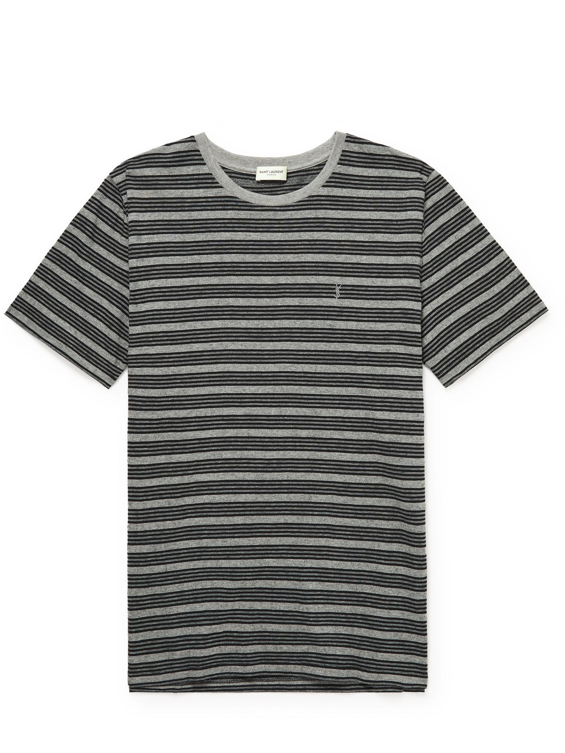 SAINT LAURENT Logo-Embroidered Striped Cotton-Jersey T-Shirt