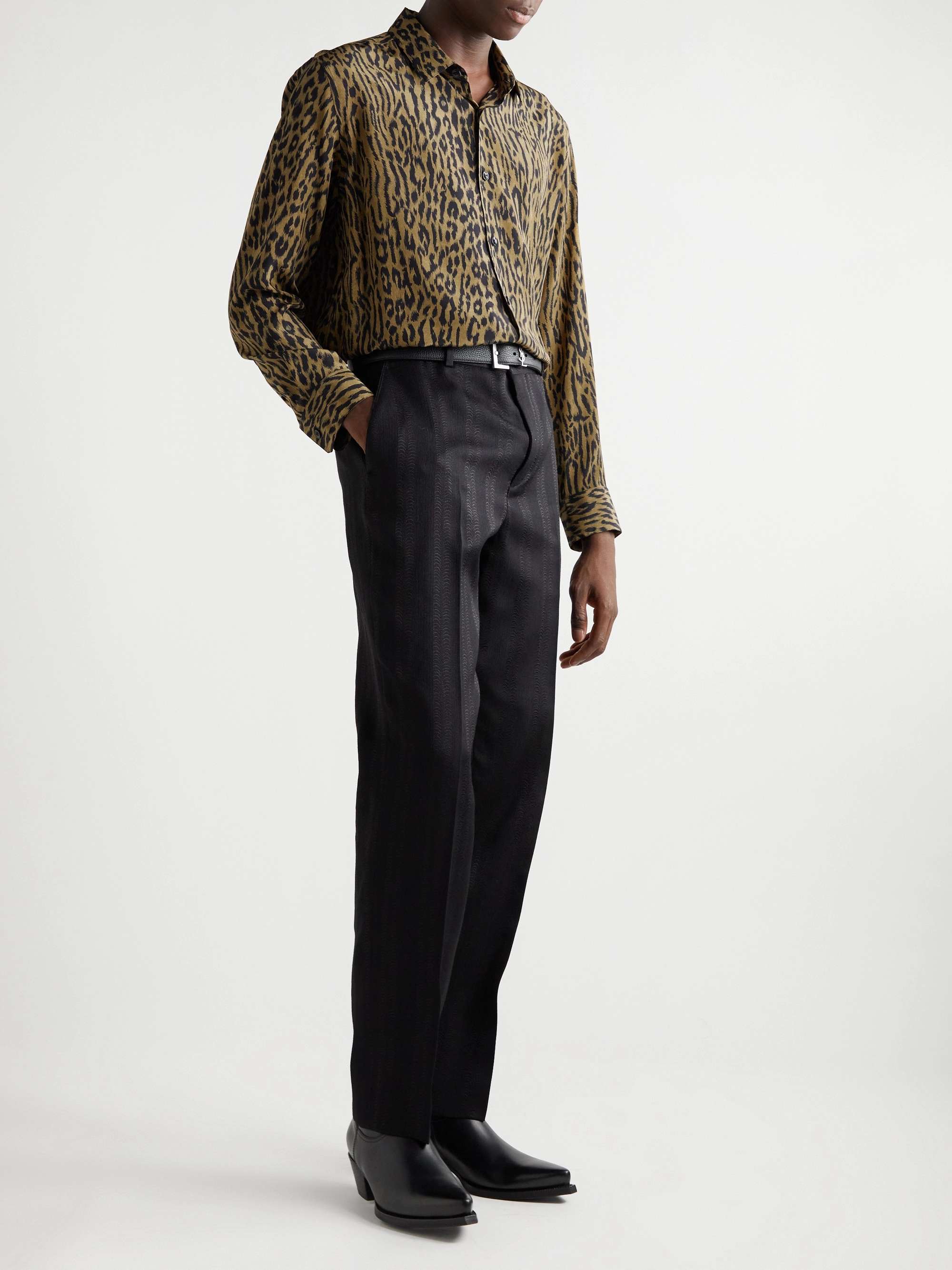 SAINT LAURENT Slim-Fit Leopard-Print Silk Crepe de Chine Overshirt