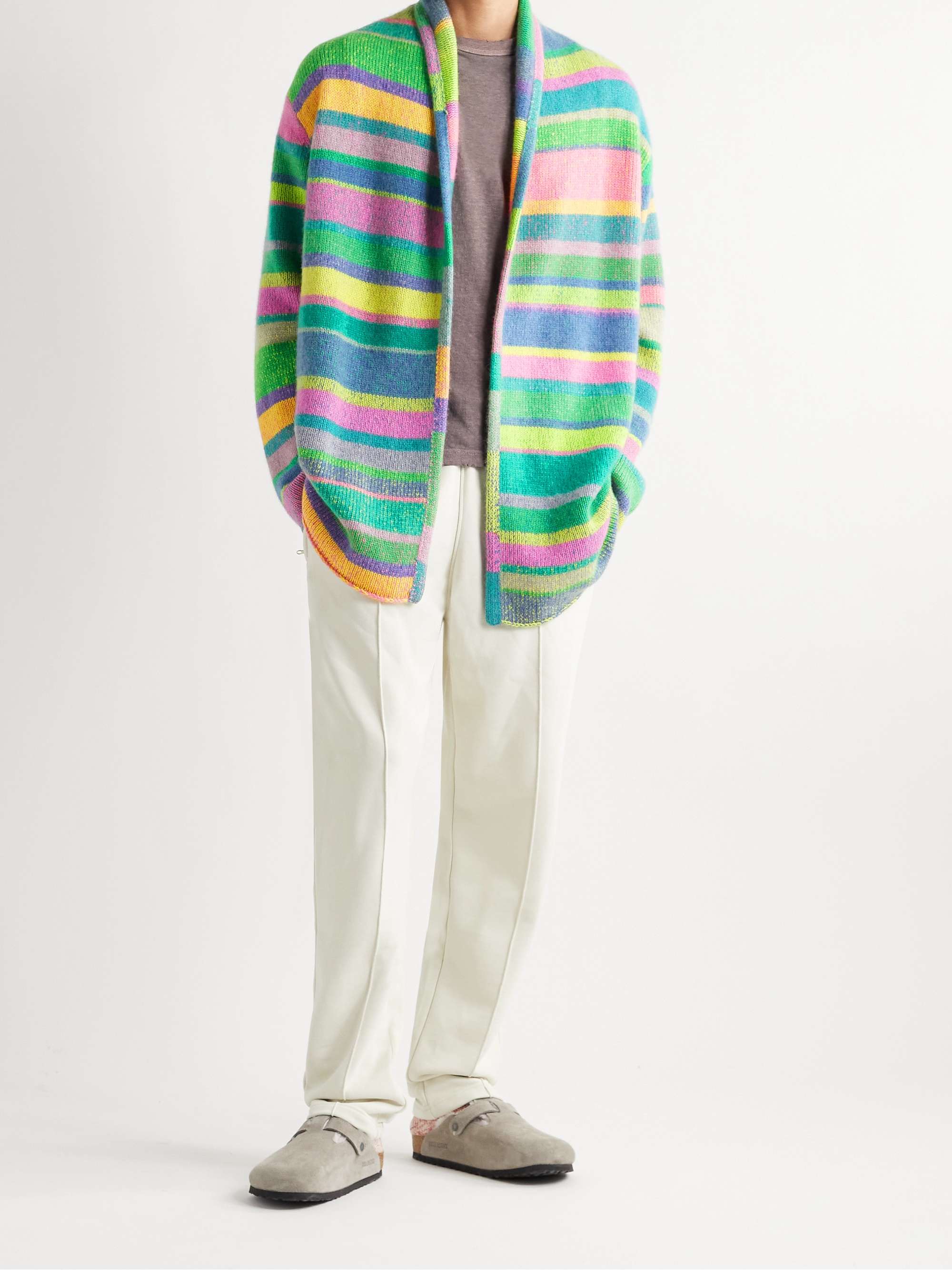 THE ELDER STATESMAN Shawl-Collar Striped Cashmere Cardigan