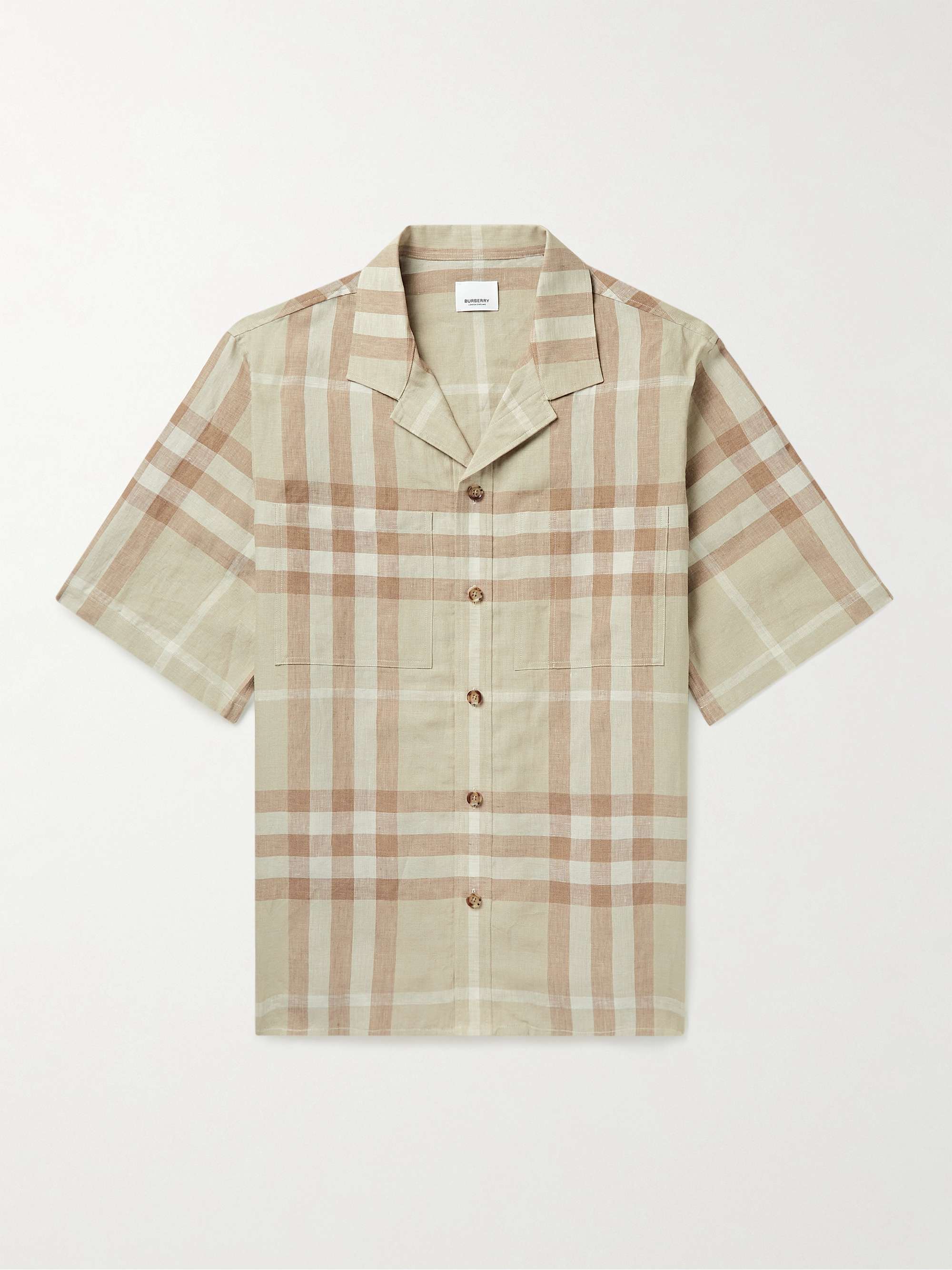 BURBERRY Oversized Camp-Collar Checked Linen Shirt