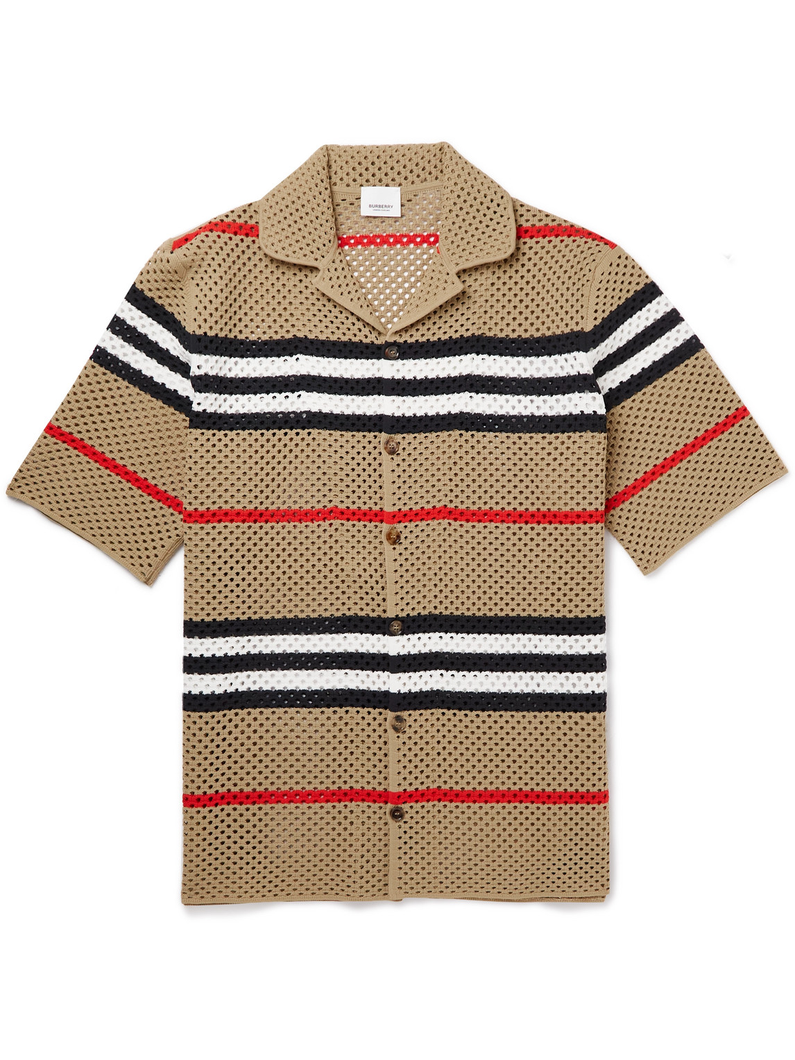 Burberry Camp-Collar Striped Open-Knit Shirt