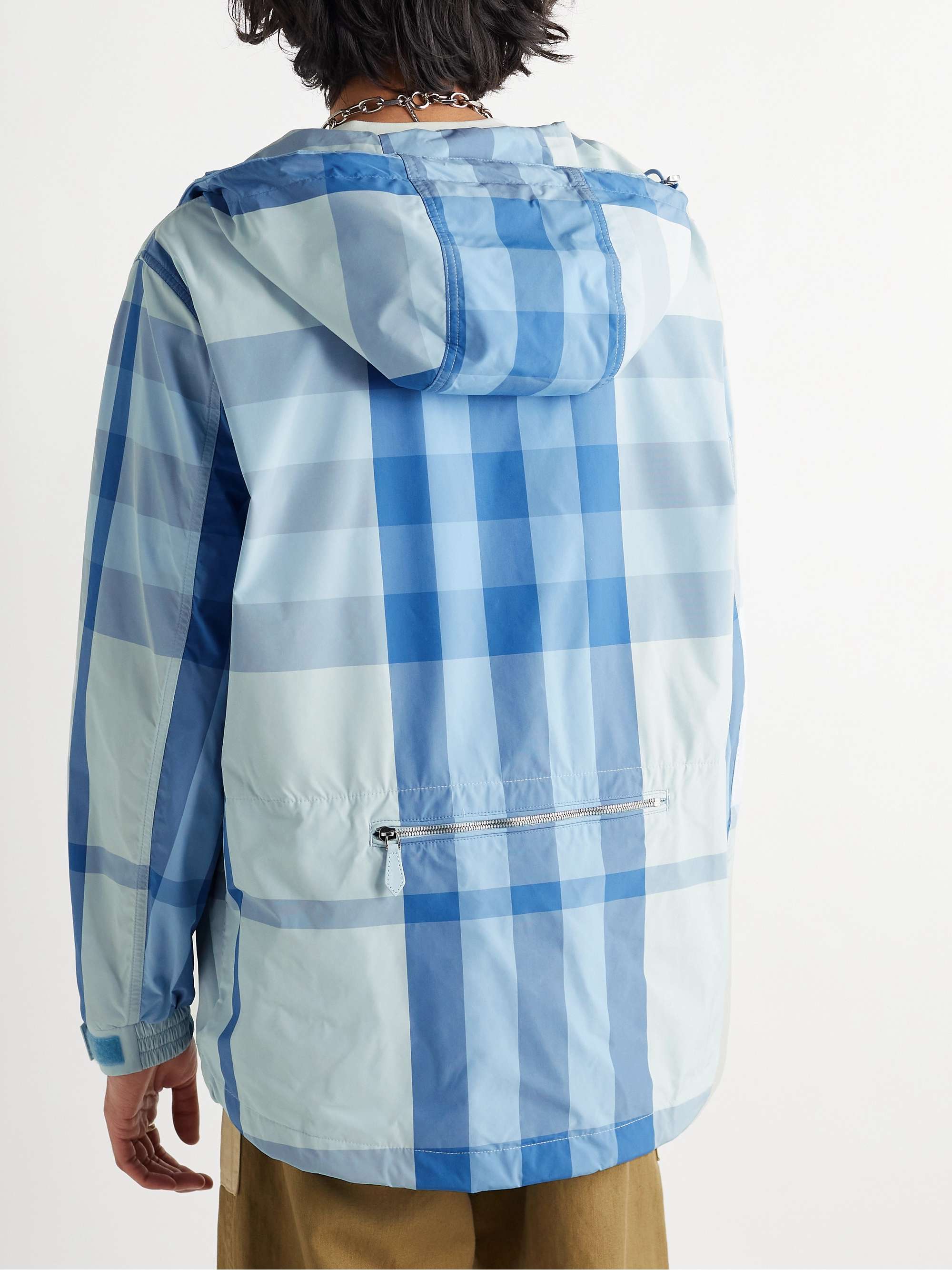 BURBERRY Checked Shell Half-Zip Hooded Jacket