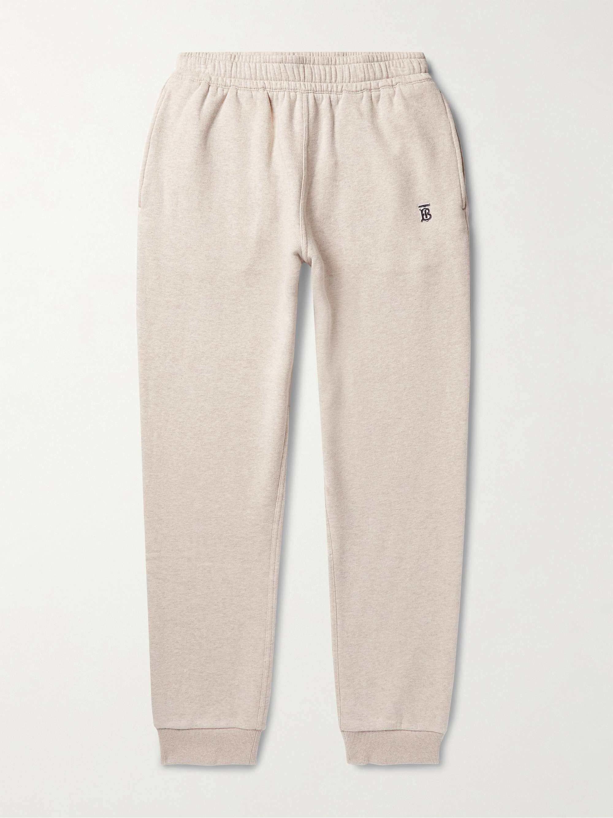 BURBERRY Tapered Logo-Embellished Cotton and Cashmere-Blend Jersey Sweatpants