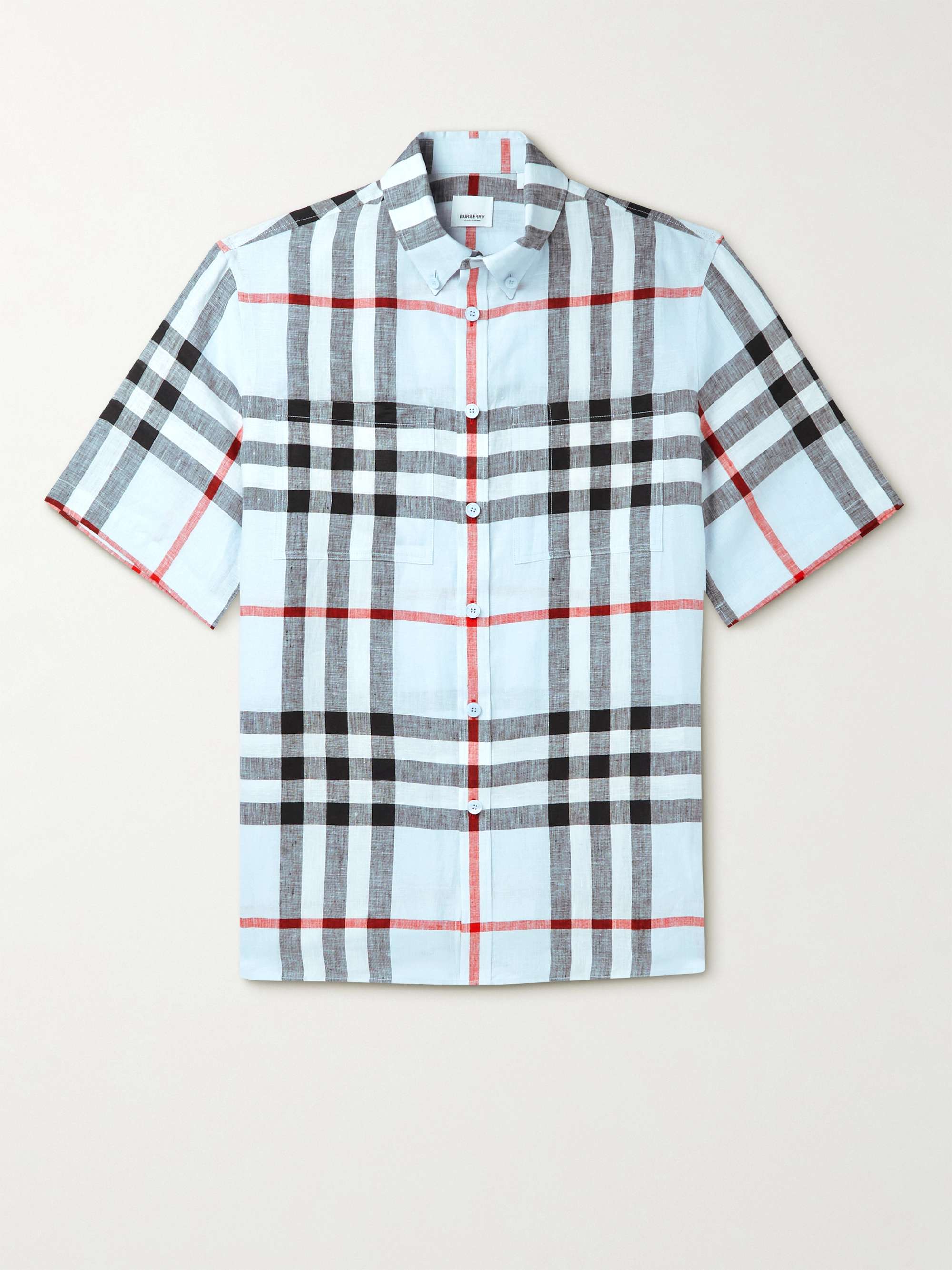 Button-Down Collar Checked Linen Shirt