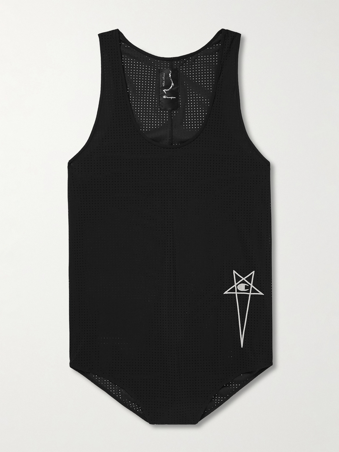 RICK OWENS CHAMPION LOGO-EMBROIDERED RECYCLED STRETCH-MESH TANK TOP