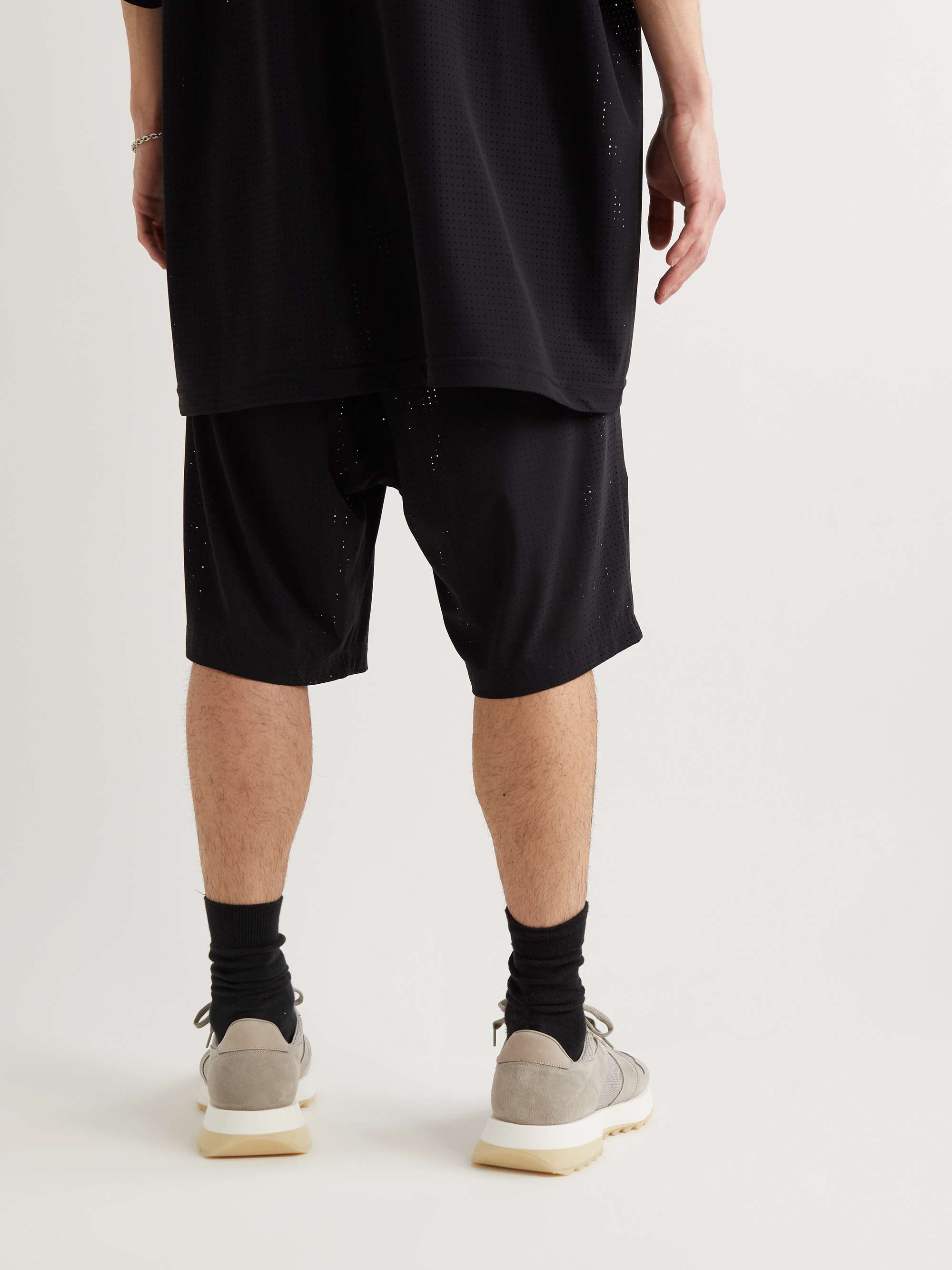 RICK OWENS + Champion Logo-Embroidered Recycled Stretch-Mesh Drawstring Shorts