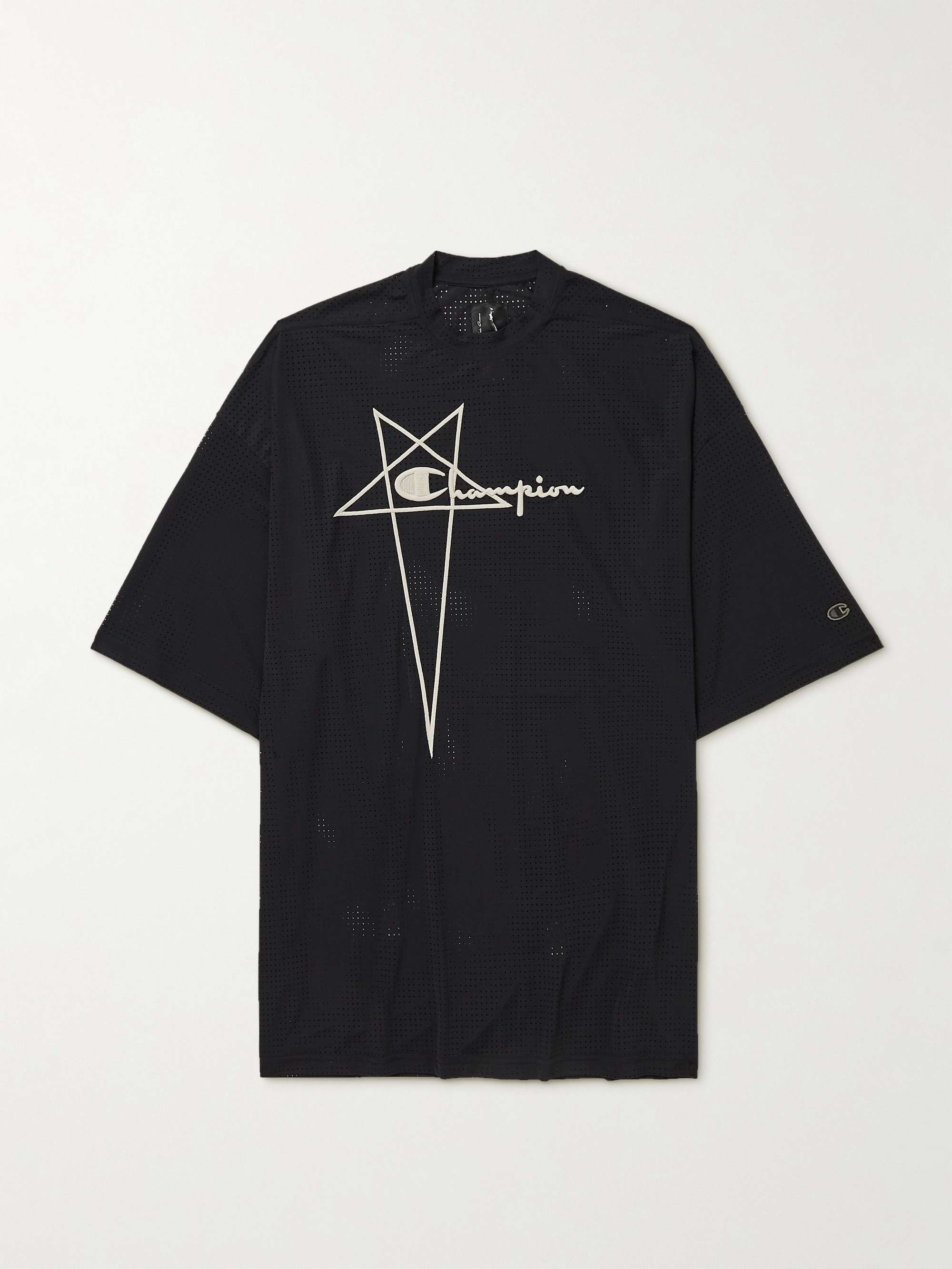 RICK OWENS + Champion Tommy Logo-Embroidered Recycled Stretch-Mesh T-Shirt