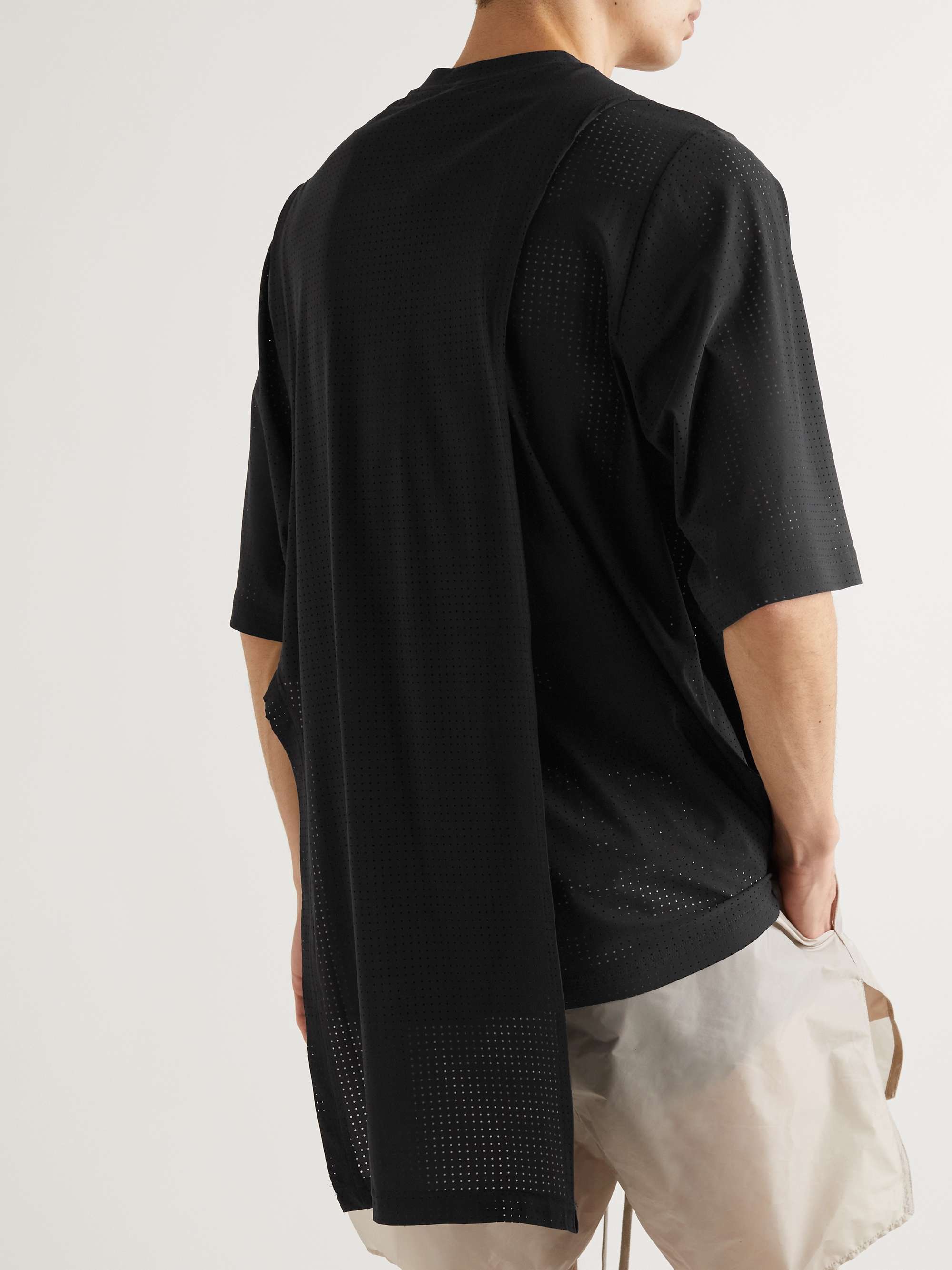 RICK OWENS + Champion Toga Logo-Embroidered Layered Recycled Stretch-Mesh T-Shirt
