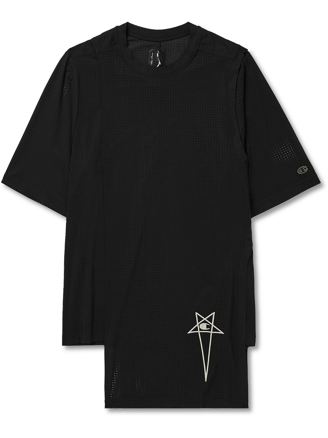 Rick Owens Champion Toga Logo-Embroidered Layered Recycled Stretch-Mesh T-Shirt