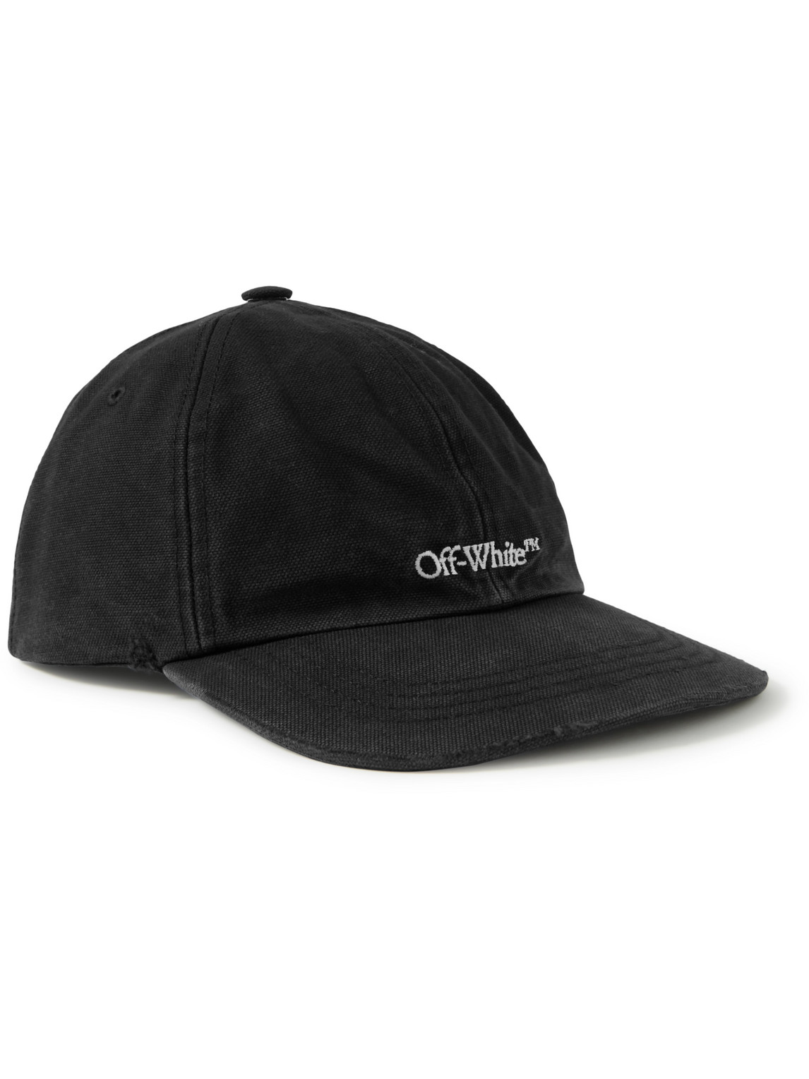 OFF-WHITE DISTRESSED LOGO-EMBROIDERED COTTON-CANVAS BASEBALL CAP