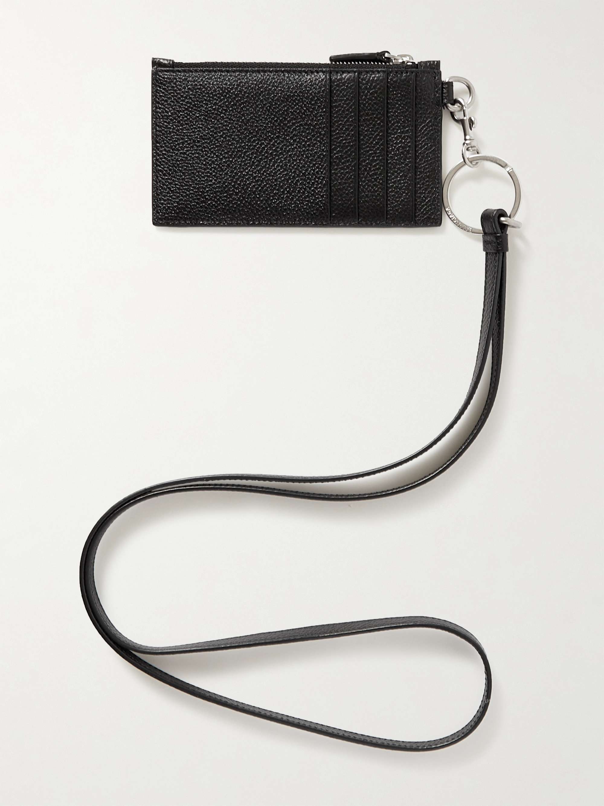 BALENCIAGA Logo-Print Full-Grain Leather Zipped Cardholder with Lanyard