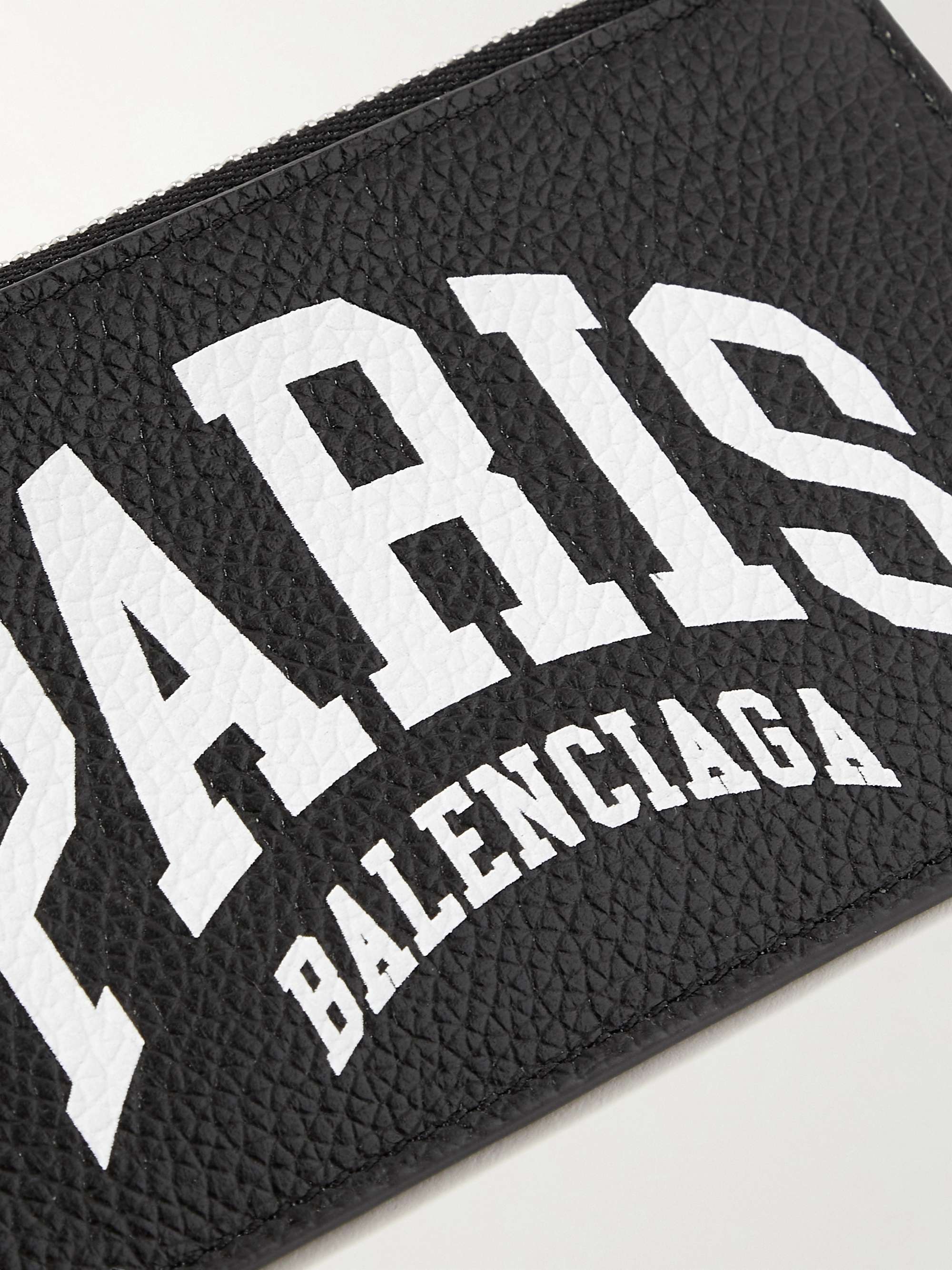 BALENCIAGA Logo-Print Full-Grain Leather Zipped Cardholder with Lanyard