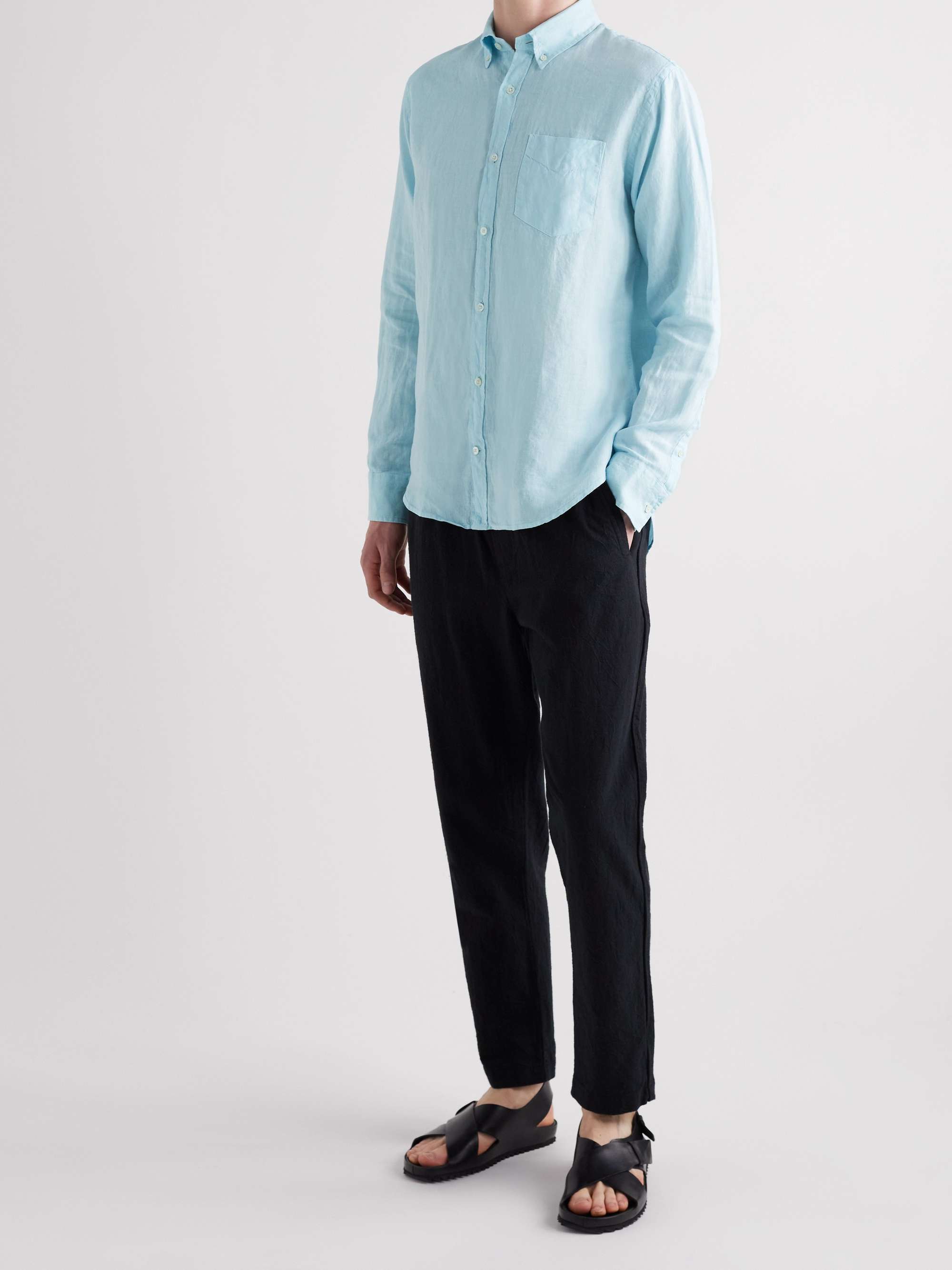 NN07 Levon Button-Down Collar Linen Shirt