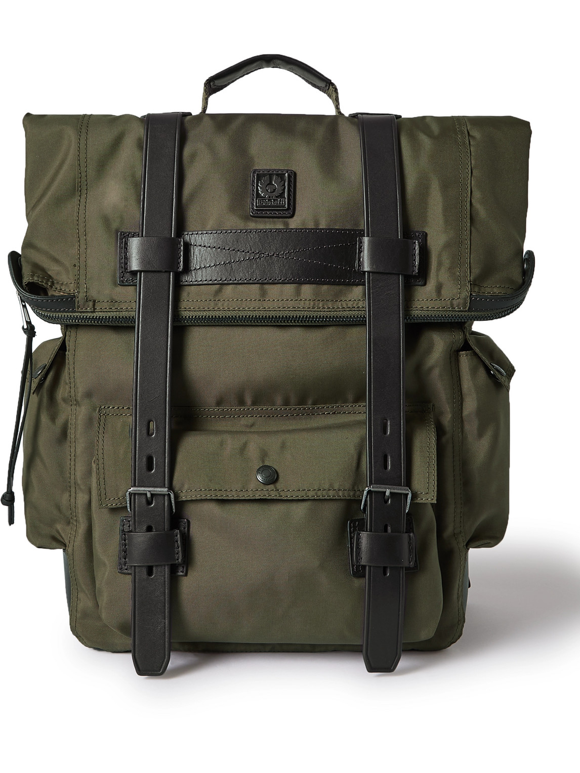 Belstaff Covert Leather-trimmed Nylon-canvas Backpack In Green