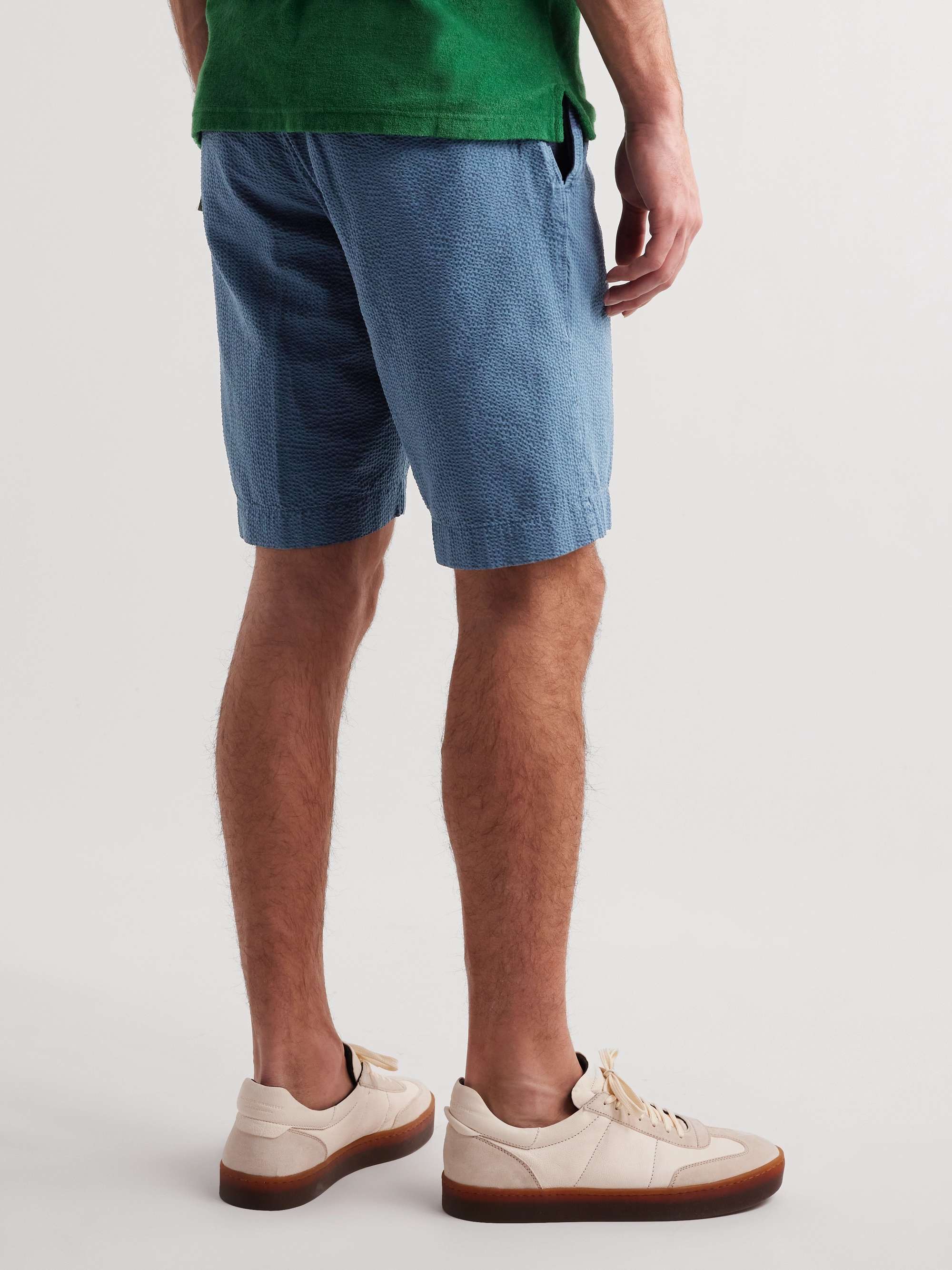 INCOTEX Straight-Leg Cotton-Blend Seersucker Bermuda Shorts