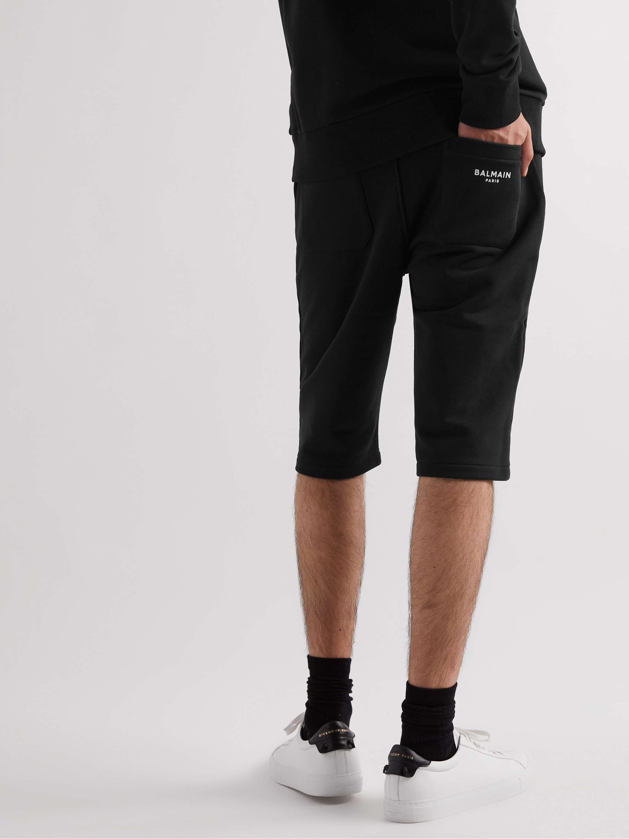 BALMAIN Slim-Fit Logo-Flocked Cotton-Jersey Drawstring Shorts