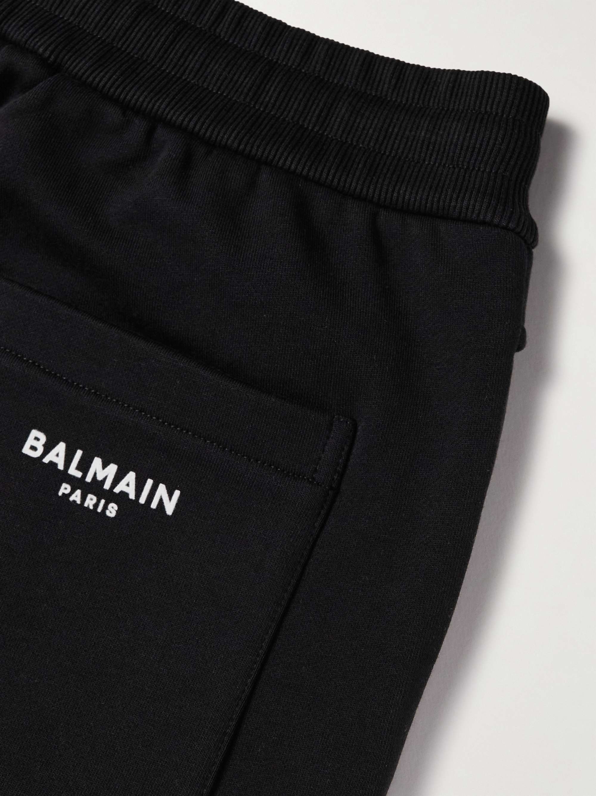 BALMAIN Slim-Fit Logo-Flocked Cotton-Jersey Drawstring Shorts