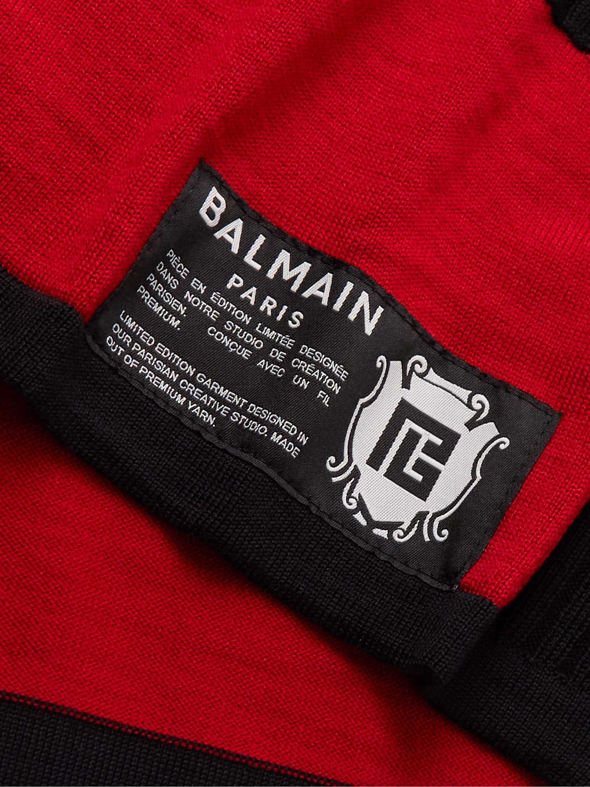 BALMAIN Striped Logo-Intarsia Wool Sweater