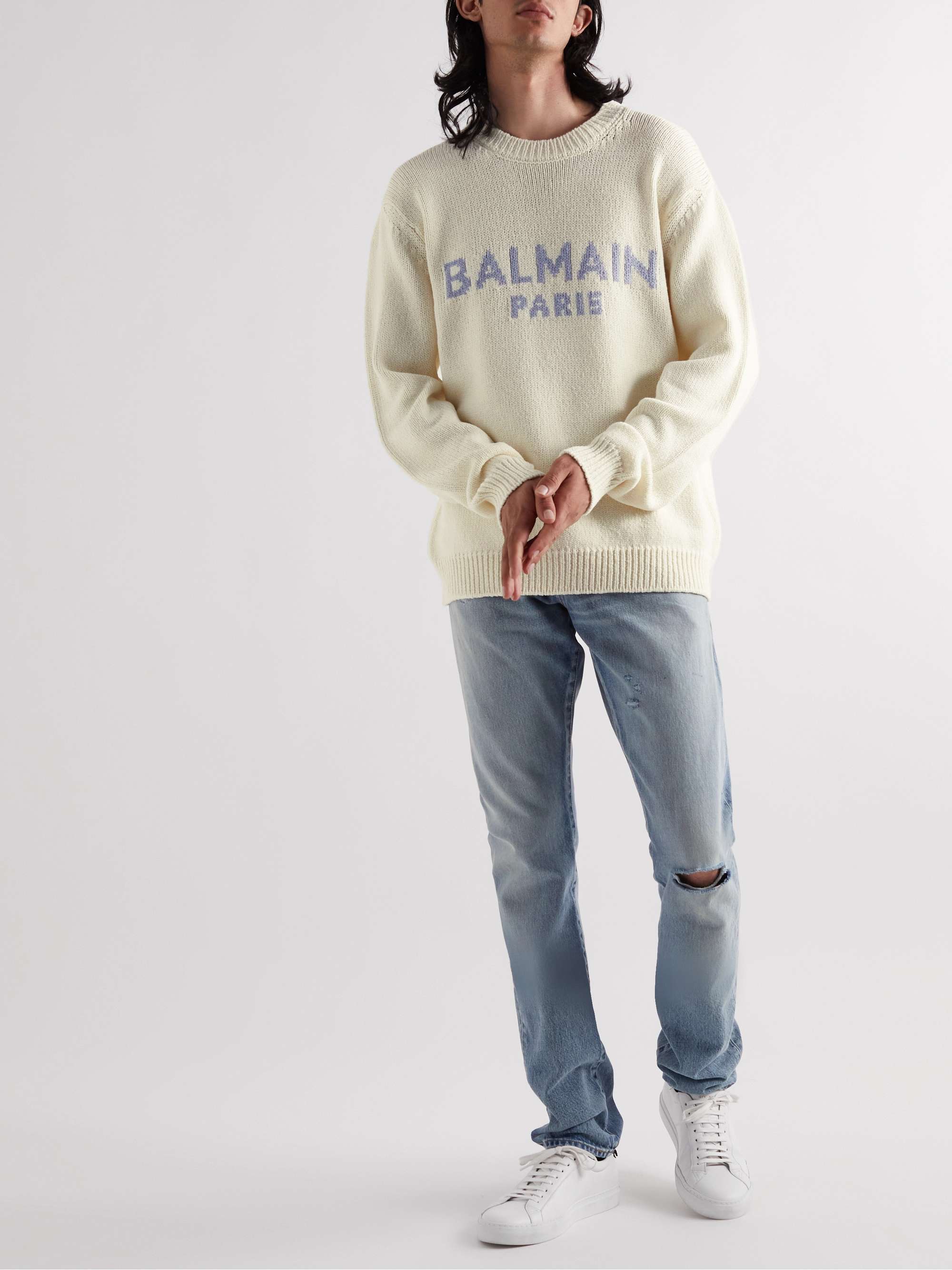 BALMAIN Logo-Intarsia Wool Sweater