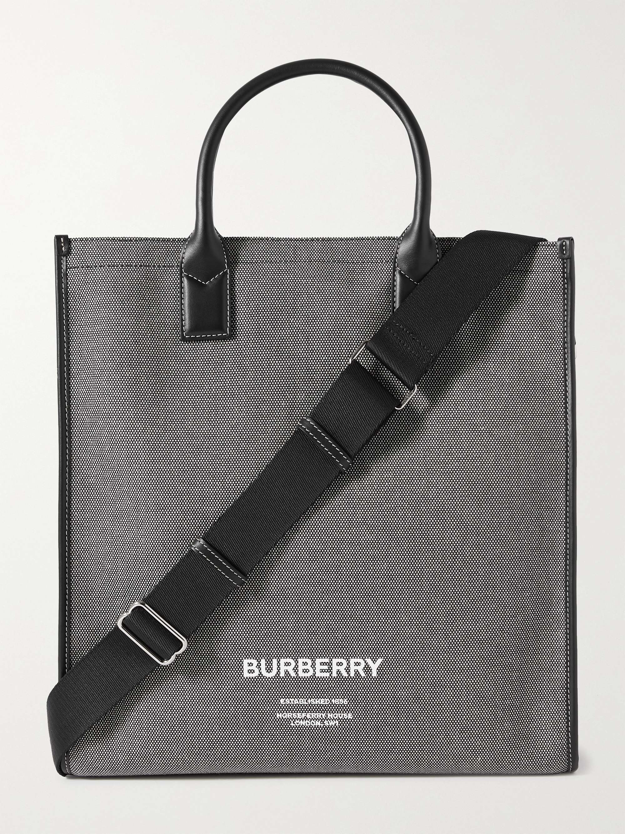 BURBERRY Leather-Trimmed Logo-Print Canvas Tote Bag