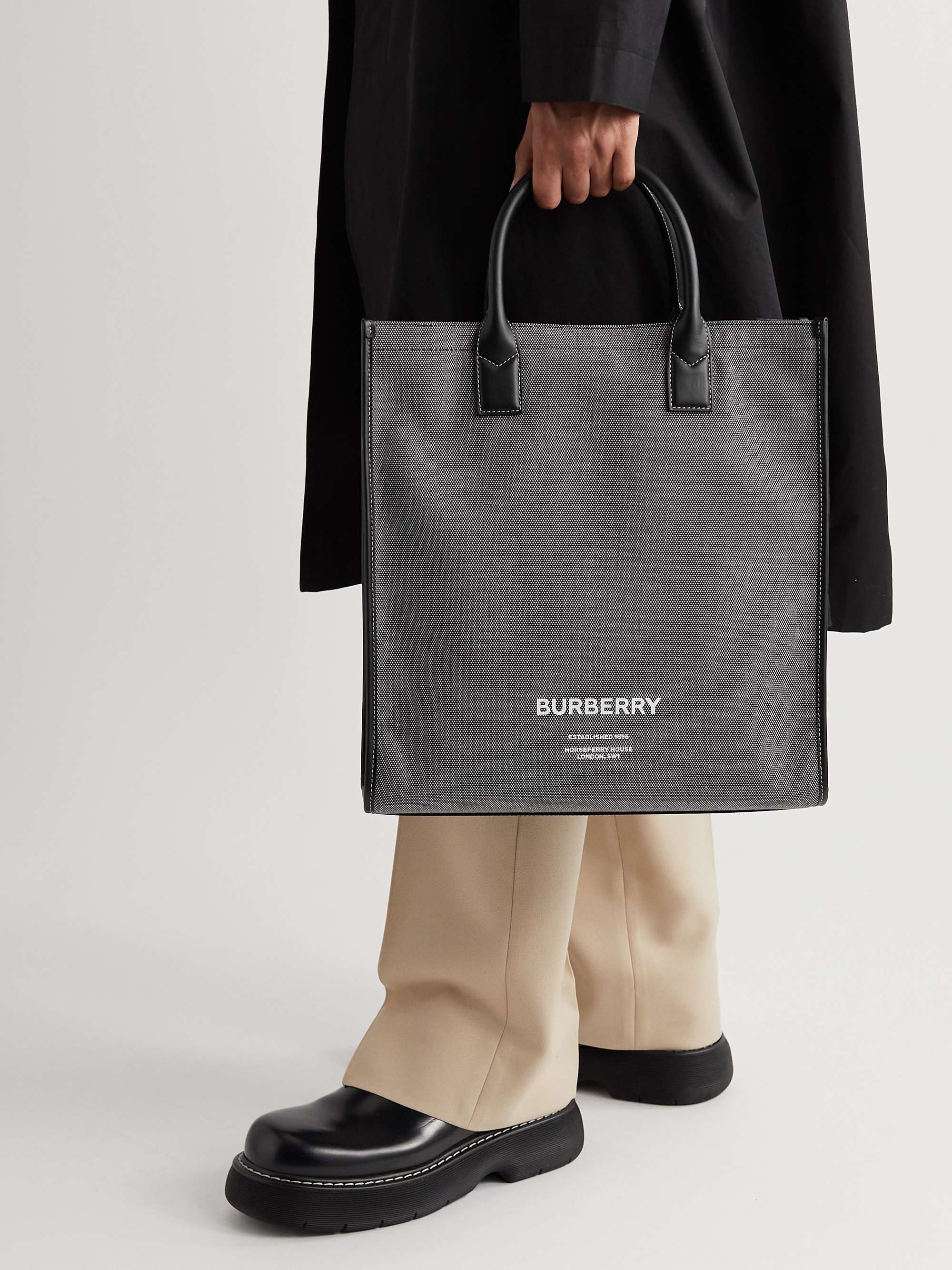 BURBERRY Leather-Trimmed Logo-Print Canvas Tote Bag