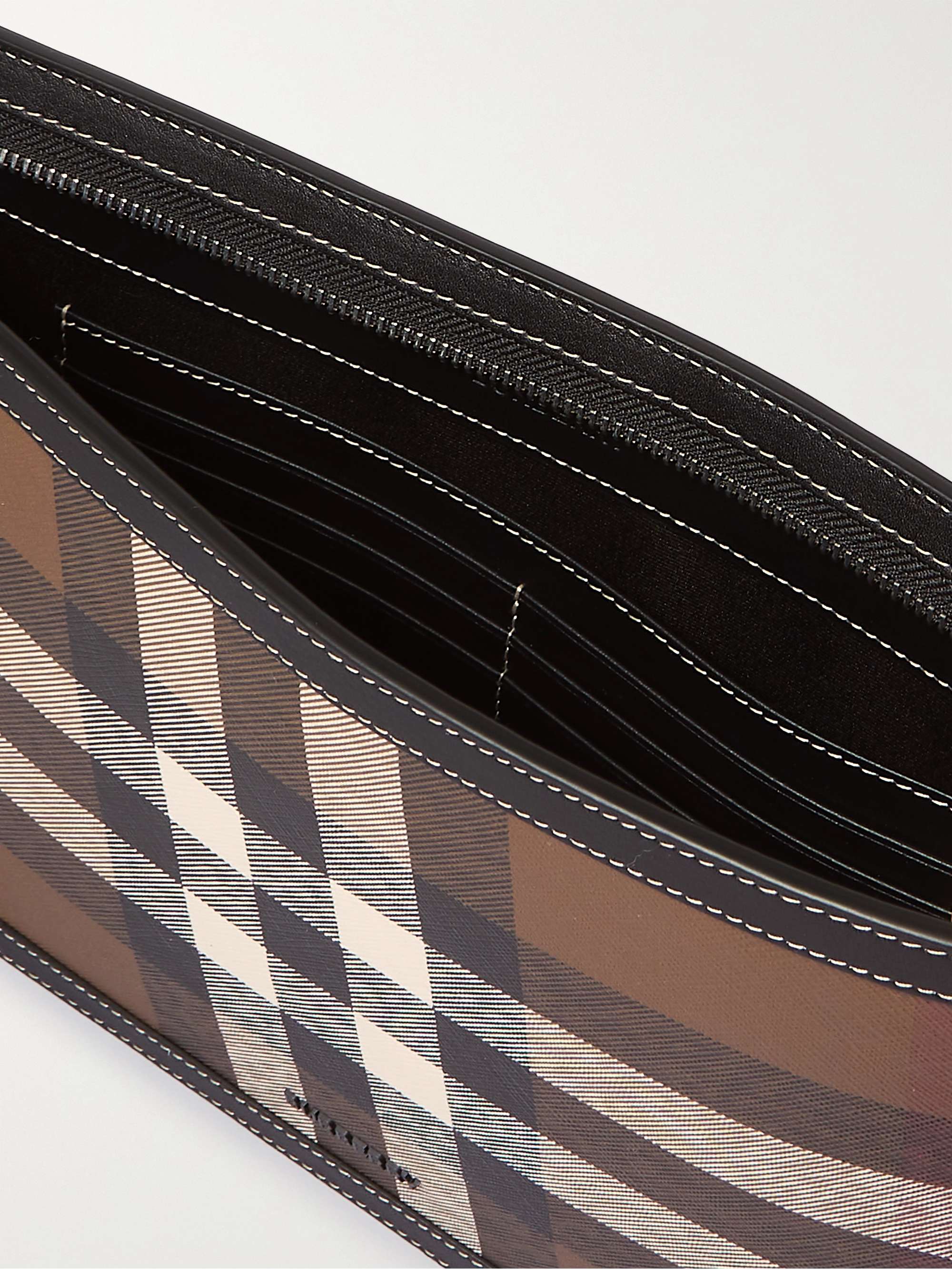Leather-Trimmed Checked E-Canvas Pouch