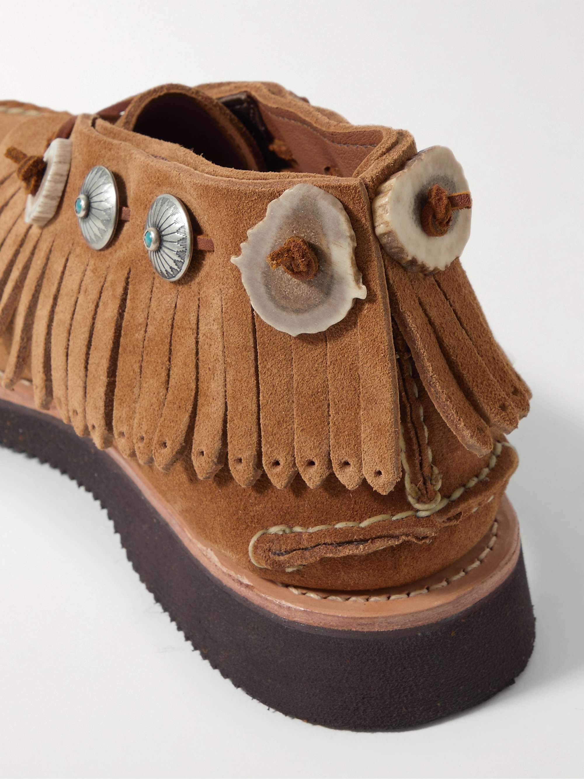 YUKETEN Rain Dance Fringed Embellished Suede Boots