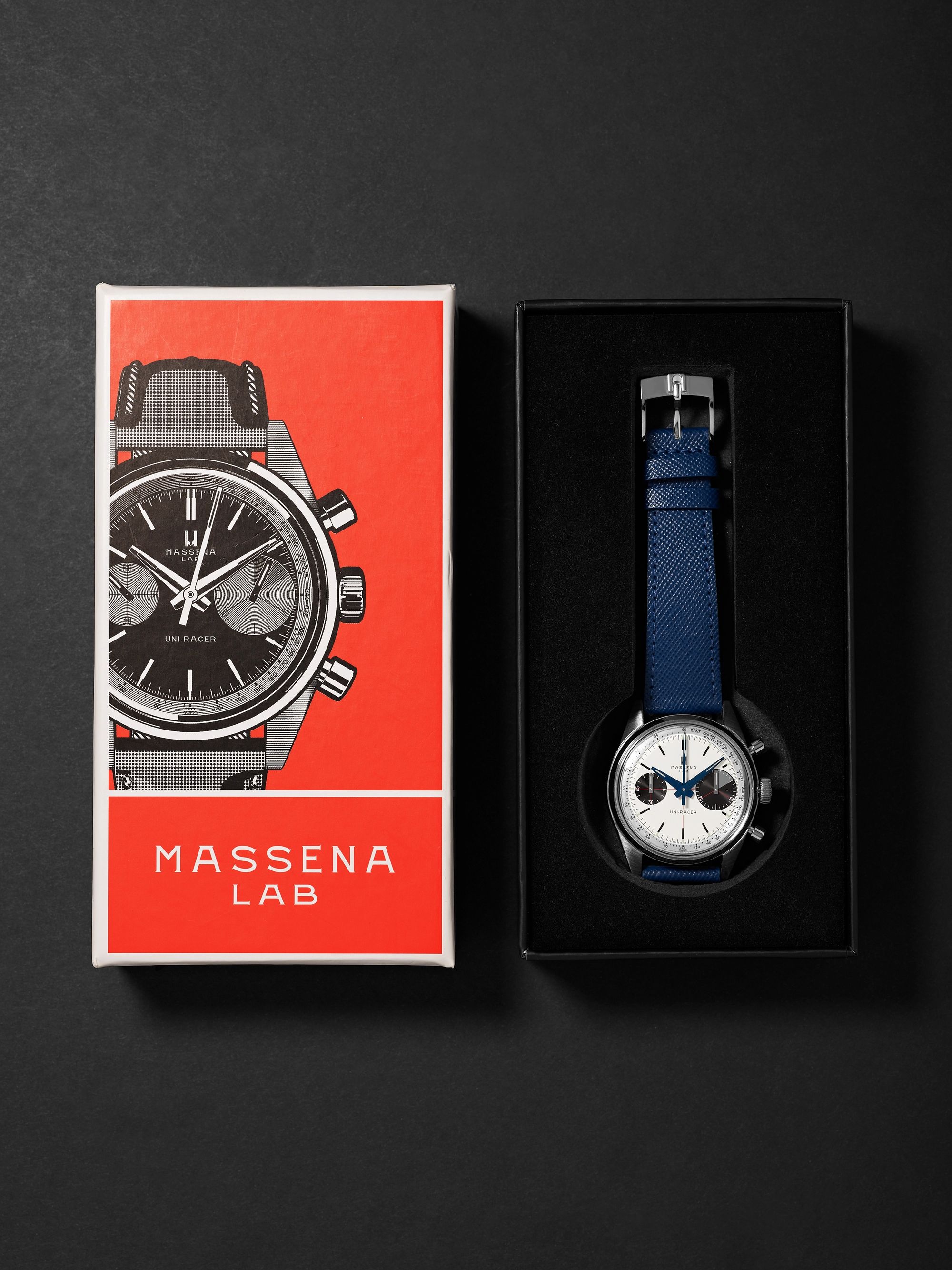 MASSENA LAB Uni-Racer Limited Edition Hand-Wound Chronograph 39mm Stainless Steel and Cross-Grain Leather Watch, Ref. No. UR-001
