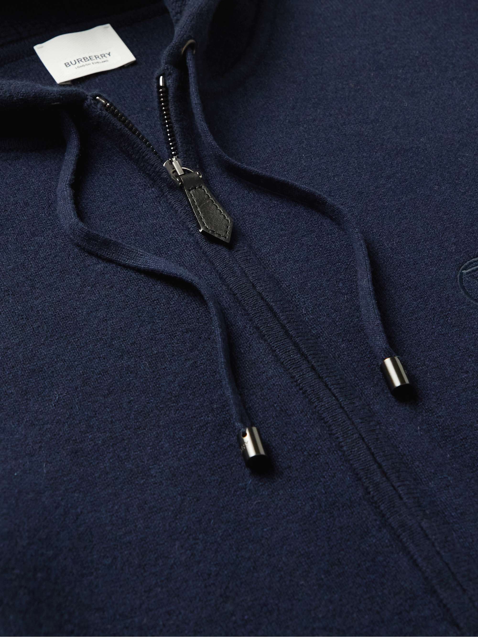 BURBERRY Logo-Embroidered Cashmere-Blend Zip-Up Hoodie