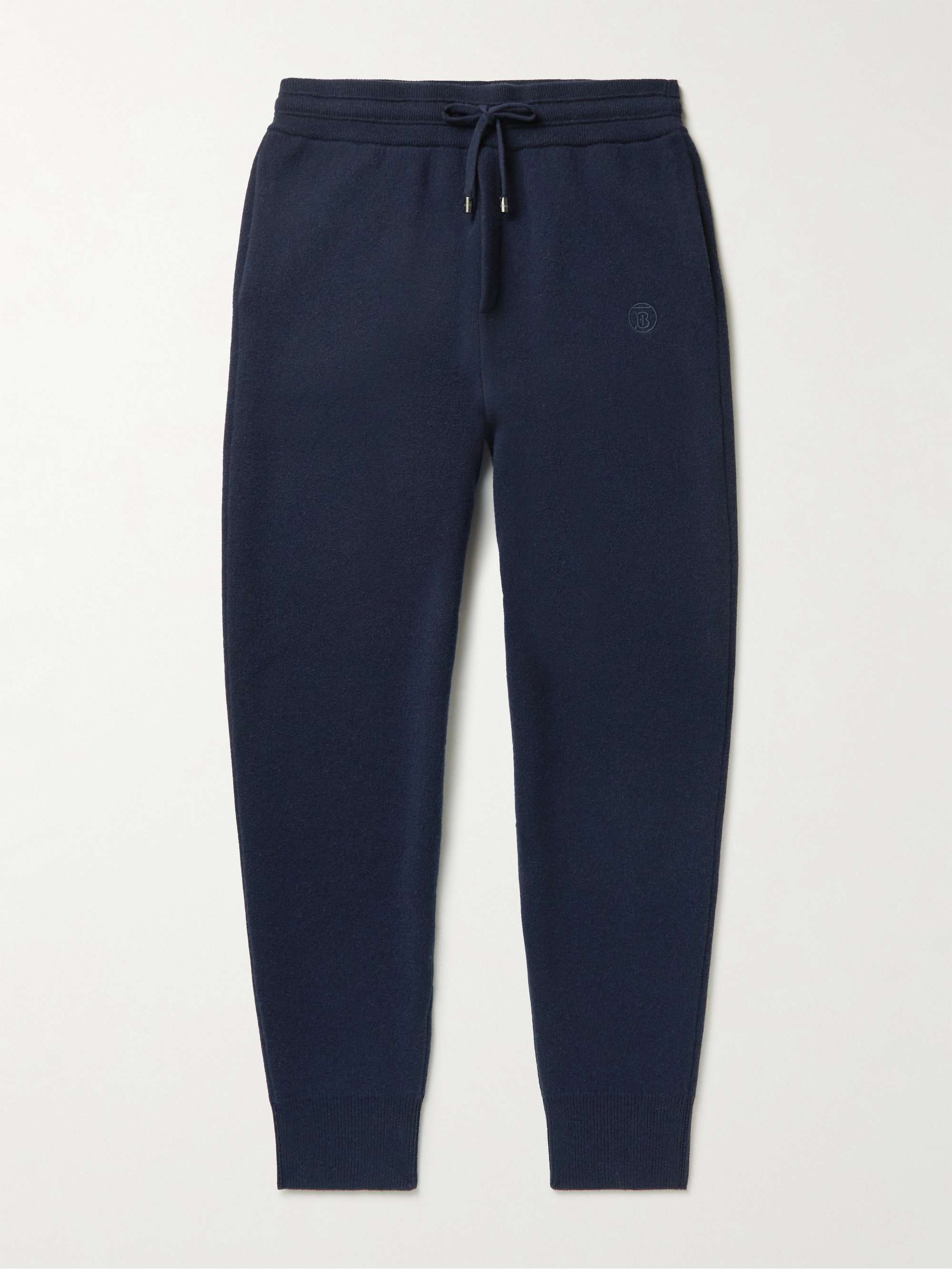 BURBERRY Tapered Logo-Embroidered Cashmere-Blend Sweatpants
