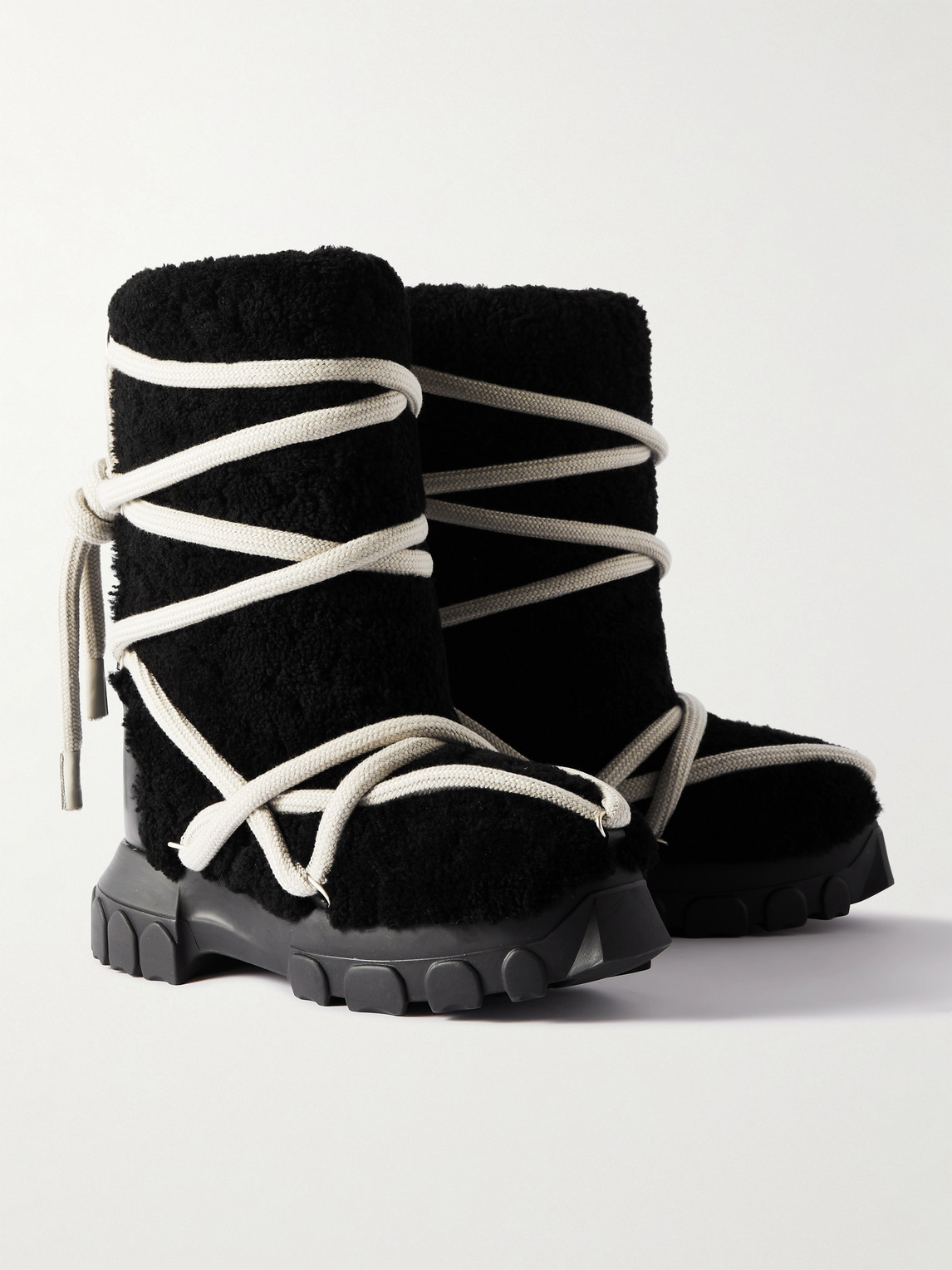 Rick Owens Lunar Tractor Leather-trimmed Shearling Boots In Black ...