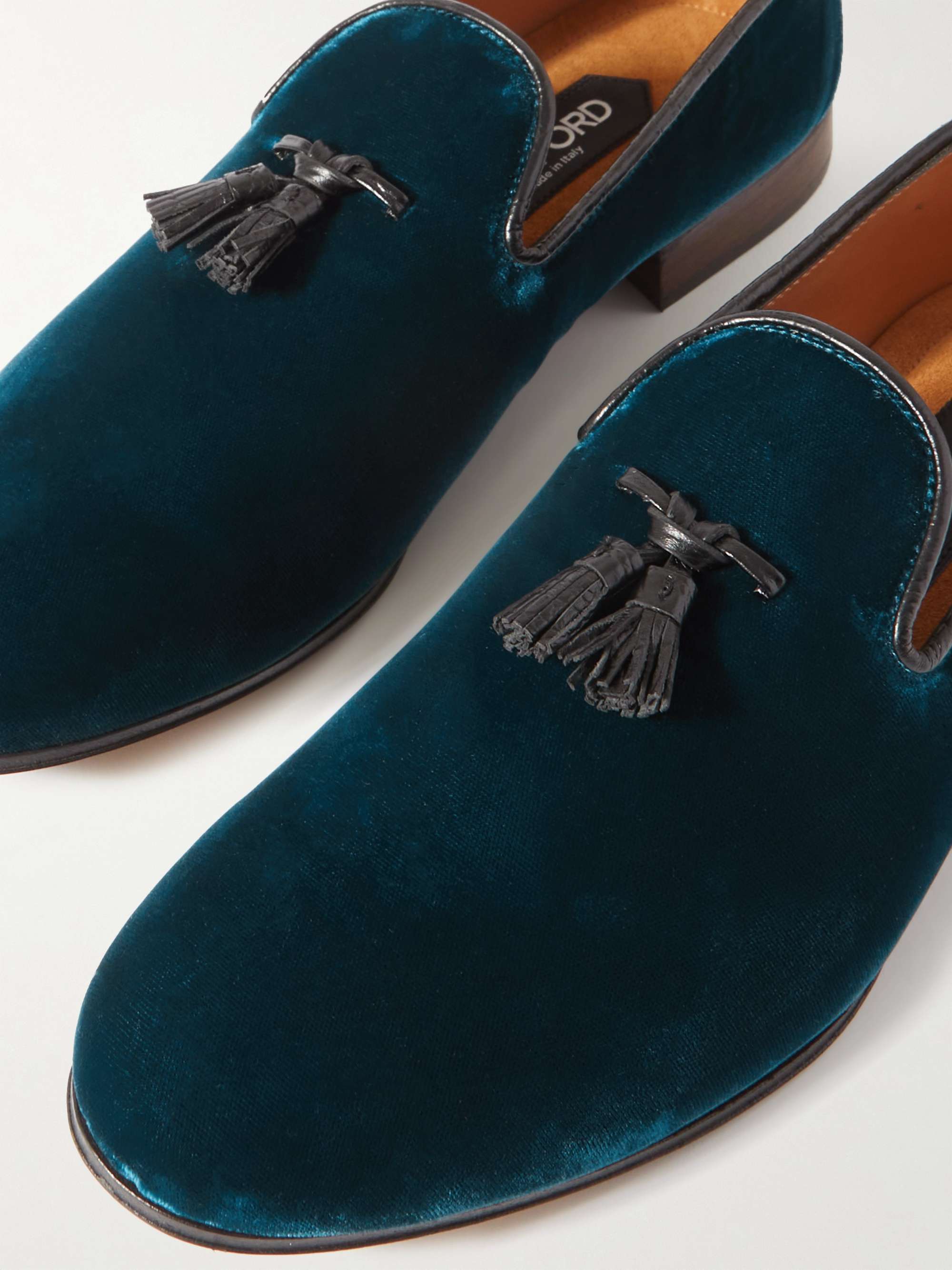 TOM FORD Nicolas Leather-Trimmed Tasselled Velvet Loafers