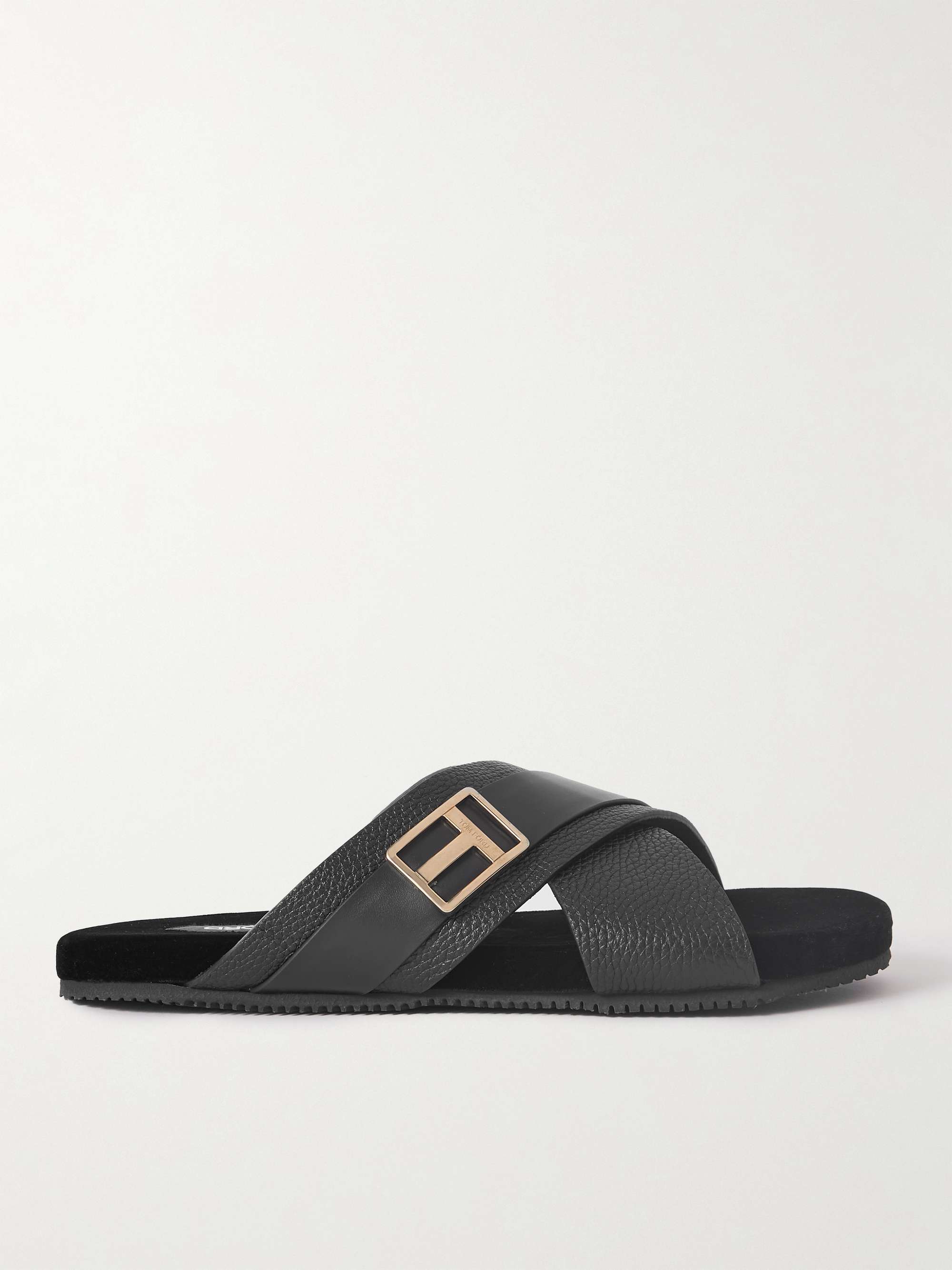 TOM FORD Wicklow Logo-Embellished Smooth and Textured-Leather Slides