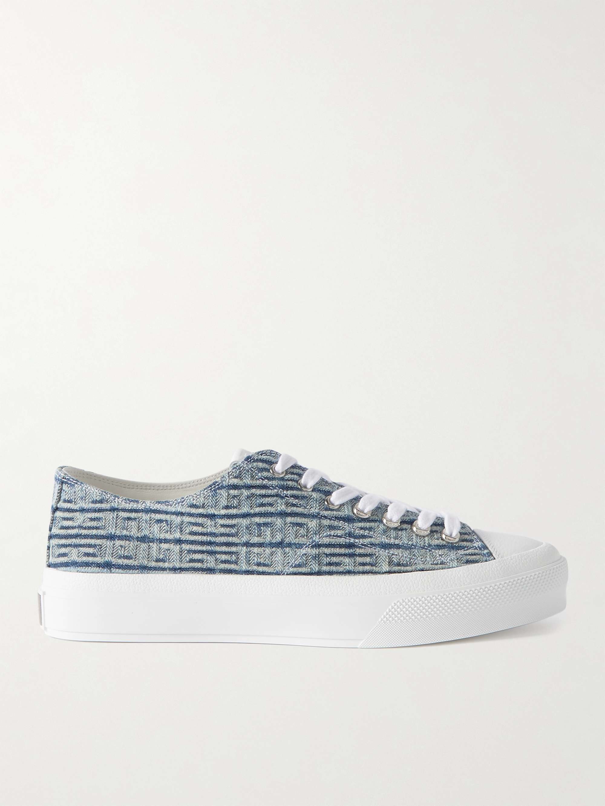 Givenchy City Logo-jacquard Denim Sneakers in Blue for Men Mens Shoes Trainers High-top trainers 