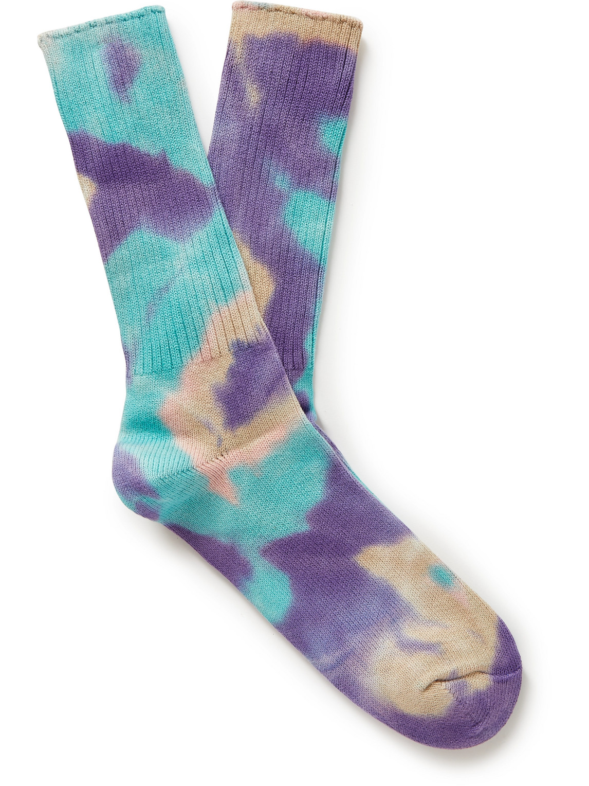Anonymous Ism Ribbed Tie-dyed Cotton-blend Socks In Blue