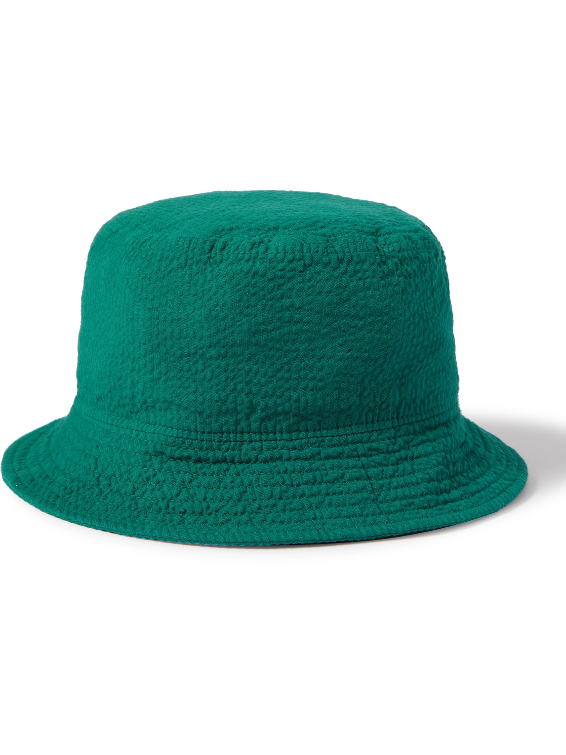 Anonymous Ism Cotton-seersucker Bucket Hat In Green