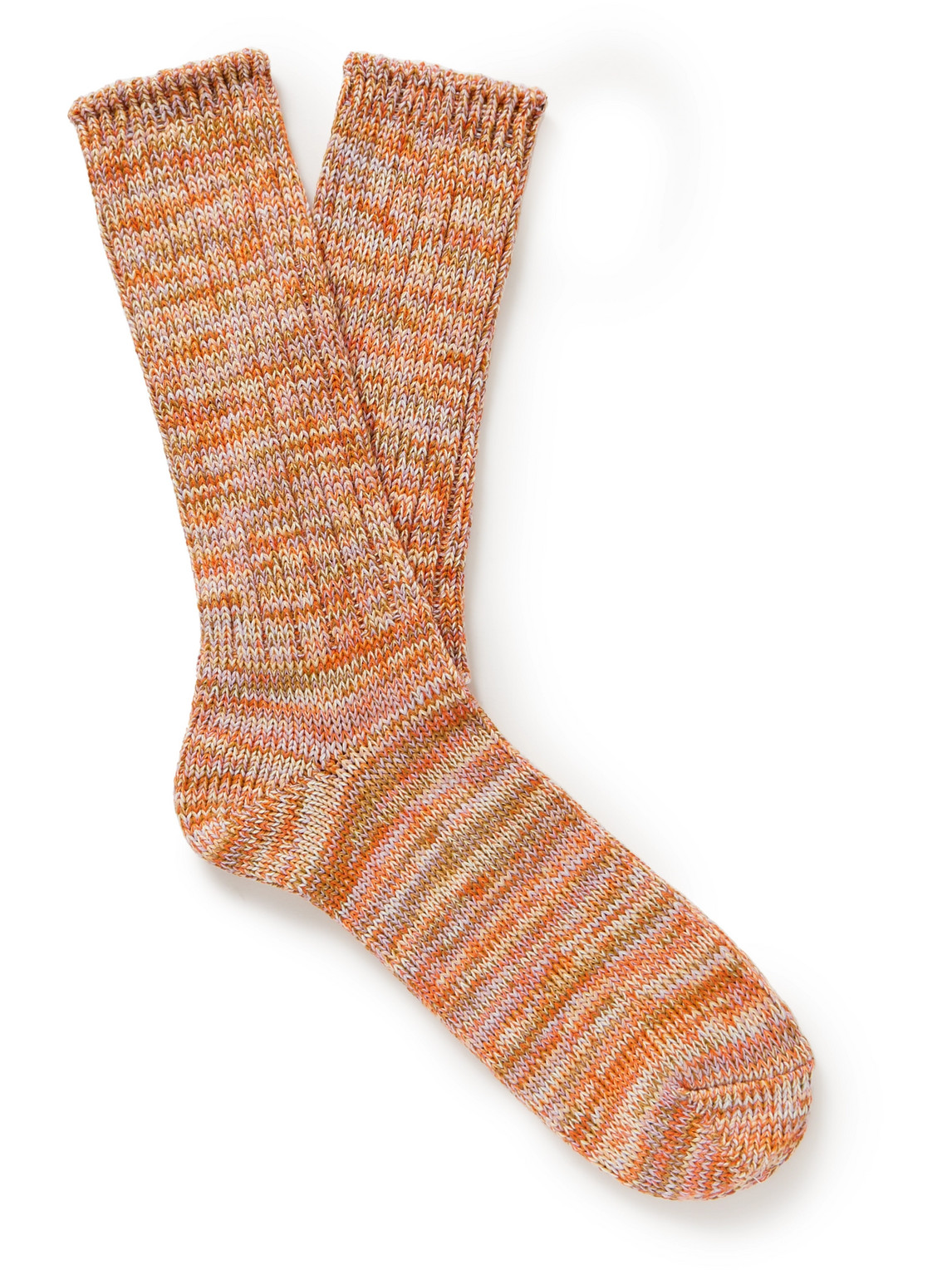 Anonymous Ism Ribbed Cotton-blend Socks In Orange