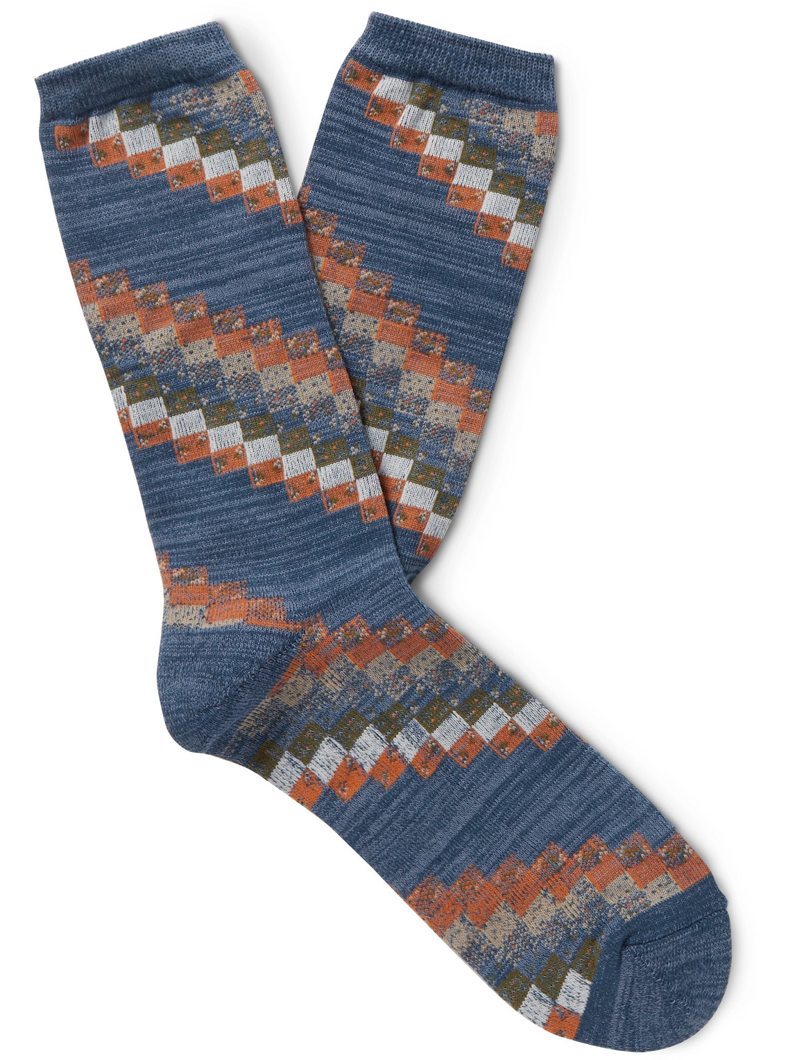 Anonymous Ism Cotton-blend Jacquard Socks In Blue