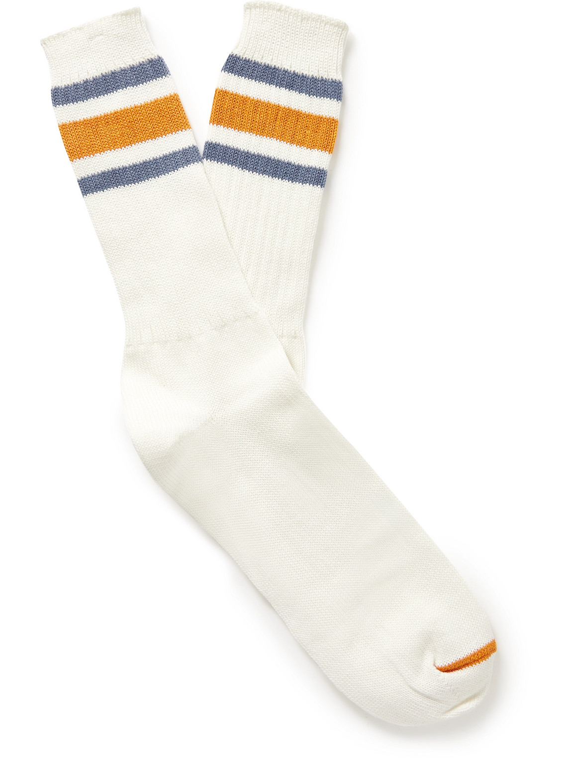 Anonymous Ism Recover Striped Ribbed-knit Socks In White